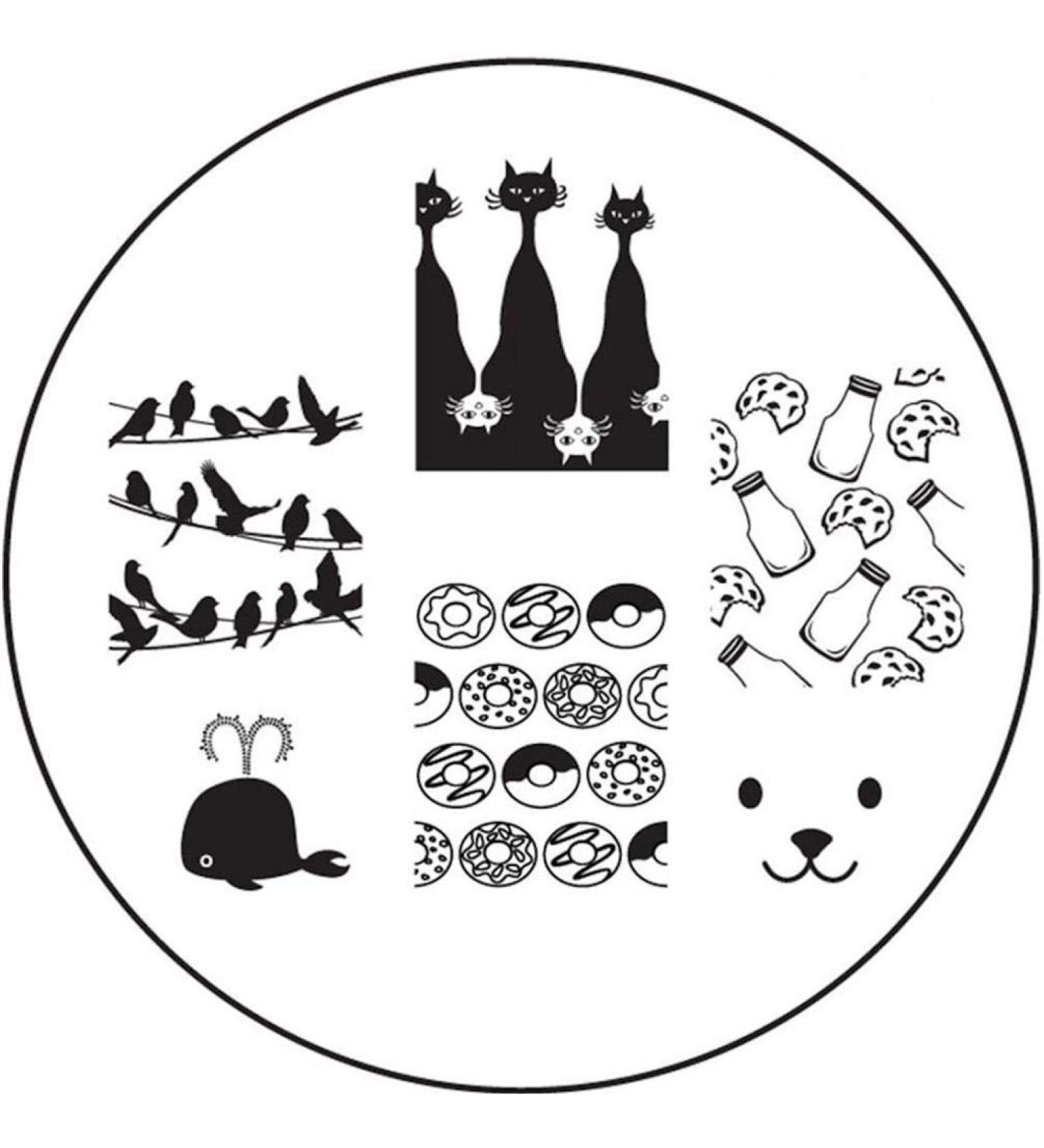 STAMPING STENCIL # BM-614 Cats Teddy Whale Birds Cookies