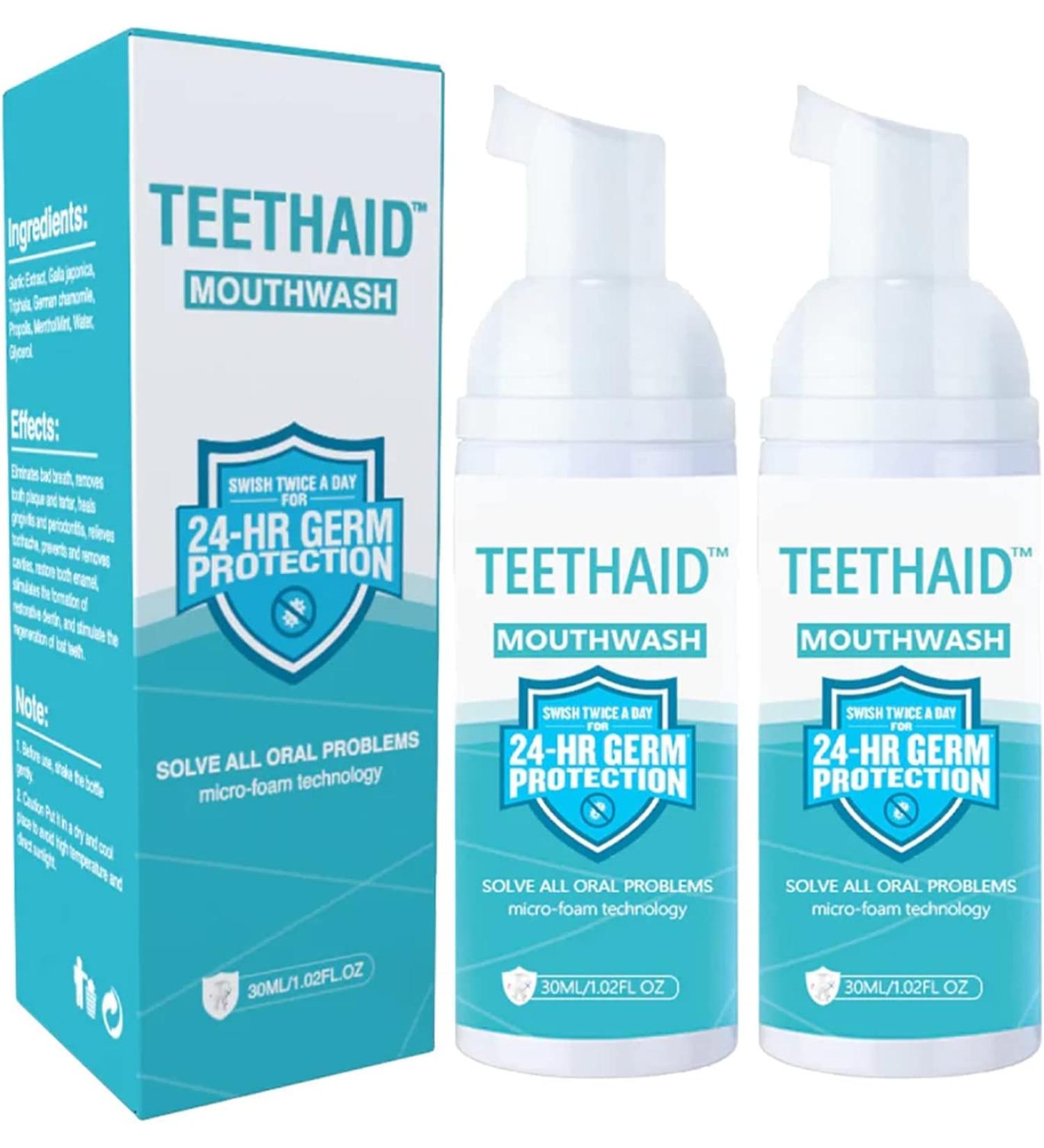 Teethaid Mouthwash & Whitening Toothpaste Foam - Heal Ulcers Freshen Breath Prevent Caries (2 Pack) - Buy Online on SooperMarket.com