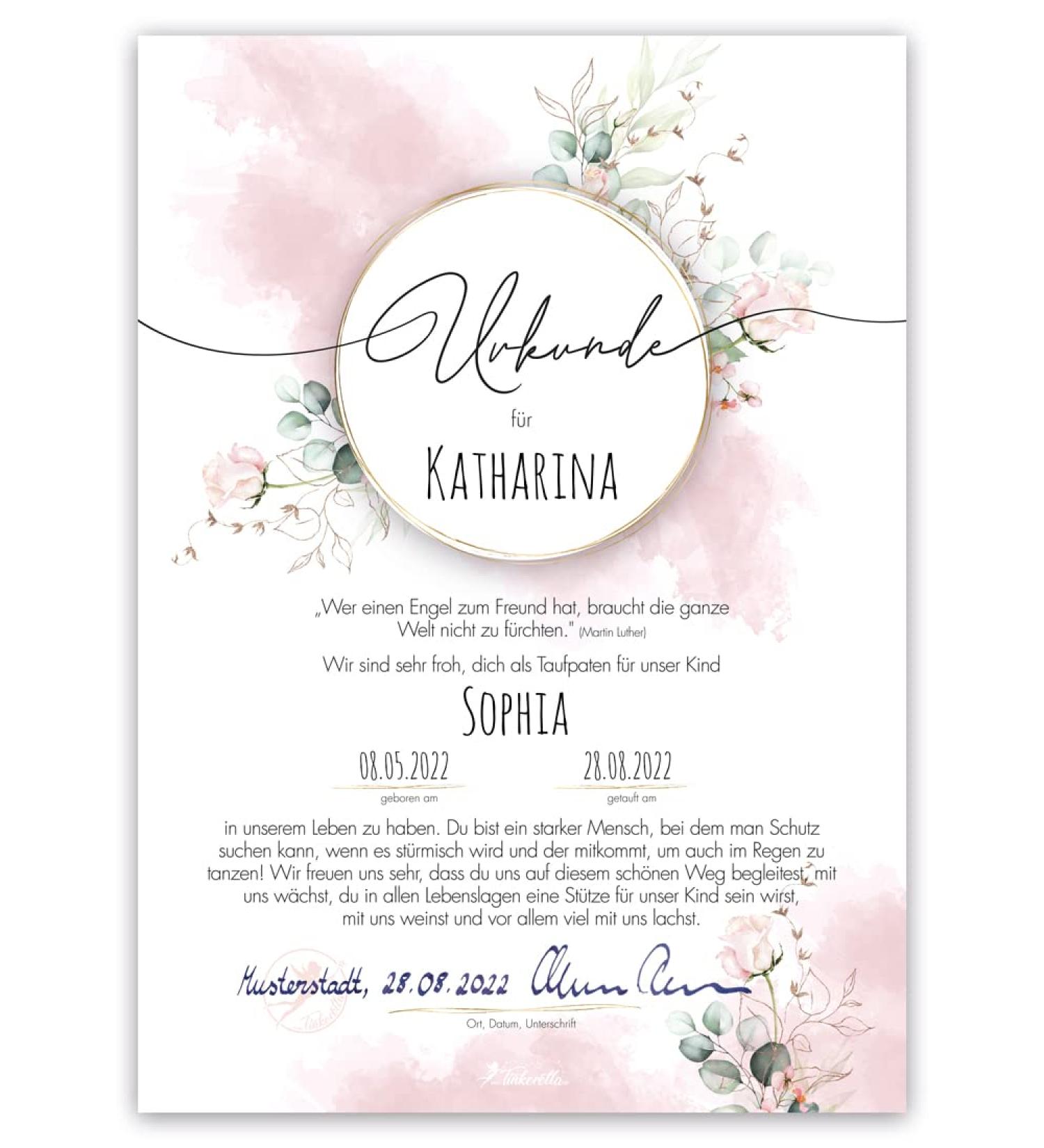Buy Tinkerella Baptismal Certificate for Godparents | Perfect Gift Idea in Rose | International Shipping Available - Buy Online on SooperMarket.com
