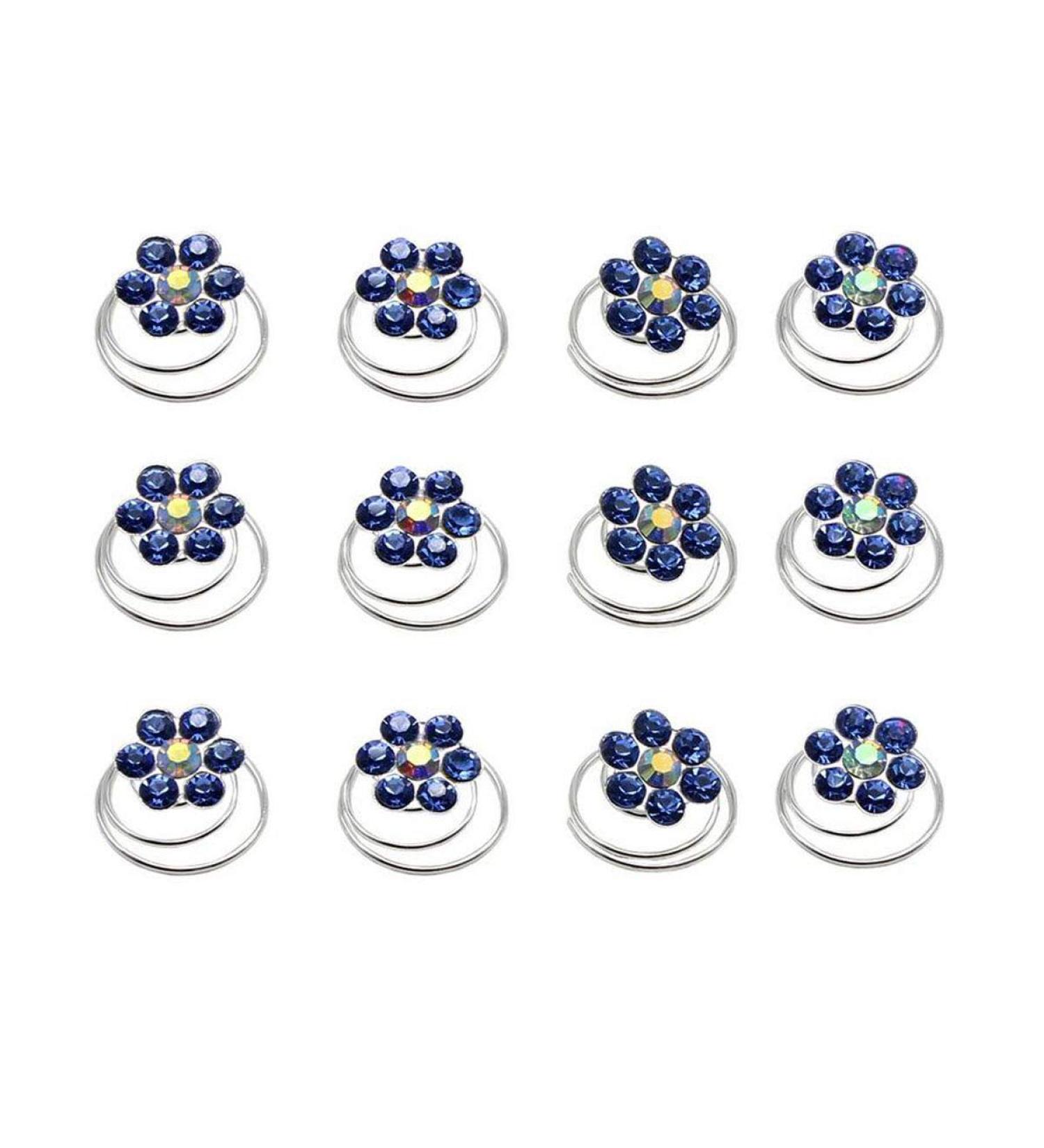 24PCS Rhinestone Flower Spiral Hair Pin - Crystal Twisters Coils Clips for Wedding Bridal Hair Accessory (Blue) - Buy Online on SooperMarket.com