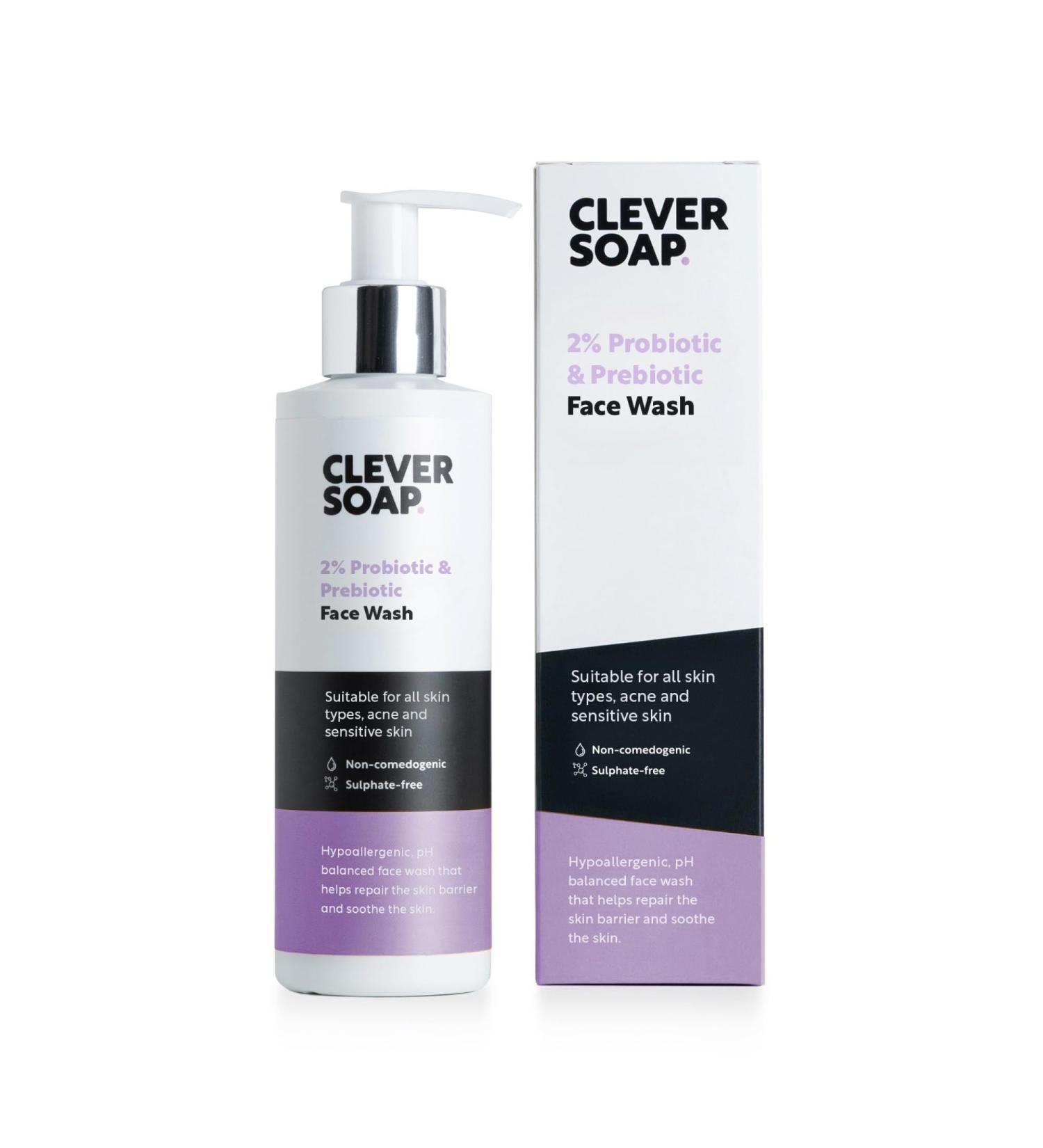 Clever Soap 2% Probiotic & Prebiotic Face Wash - Natural Antibacterial Daily Facial Cleanser - Suitable For Acne Eczema & All Skin Types - Fragrance Free For Men & Women - Buy Online on SooperMarket.com
