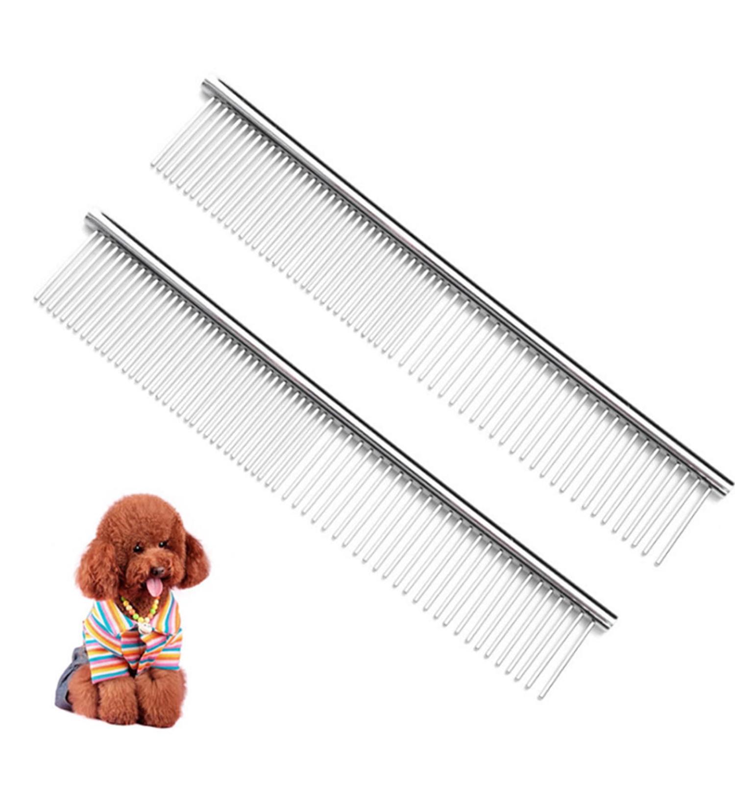 JdXun Pet Comb Set - 2 Stainless Steel Dog & Cat Brushes for Knot Removal | Rounded Teeth Pet Grooming Tools (19 x 3.3cm) - Buy Online on SooperMarket.com