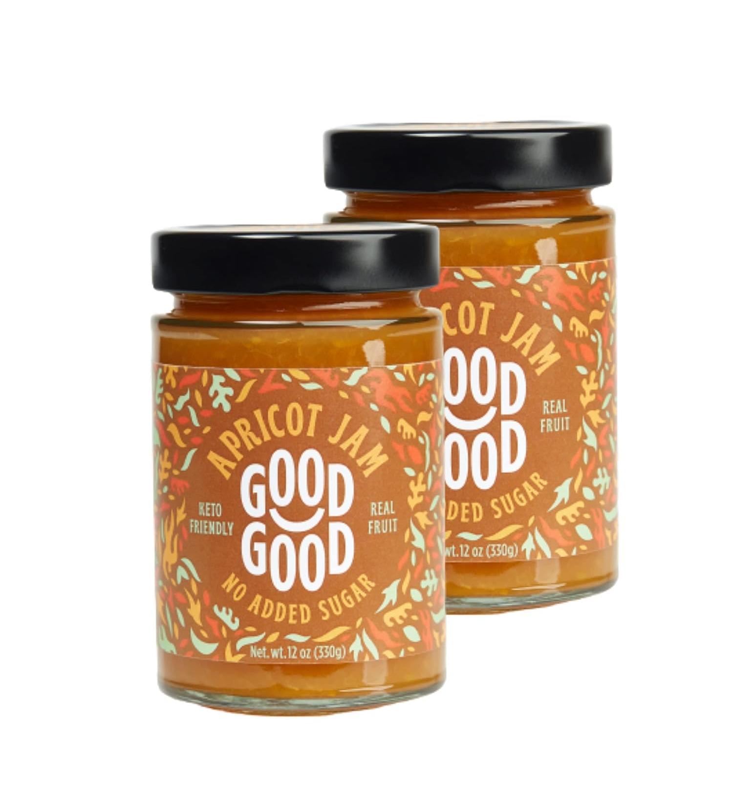 GOOD GOOD Sweet Apricot Jam - Keto Friendly - Low Calorie and No Added Sugars - Vegan - Gluten Free - Preserves - 330g x 2 - Buy Online on SooperMarket.com