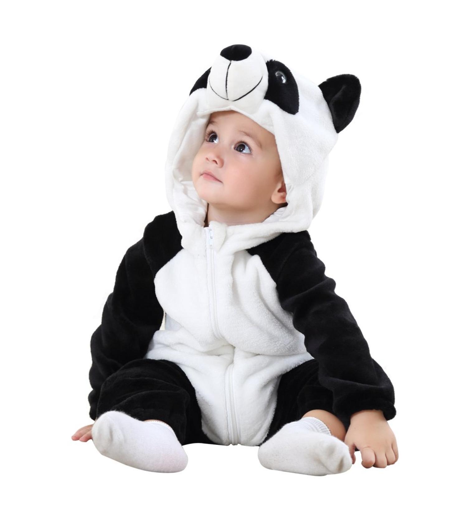 COOKY.D Baby Hooded Rompers | Infant Winter Flannel Jumpsuit | 18-24 Months | Panda Design - Buy Online on SooperMarket.com