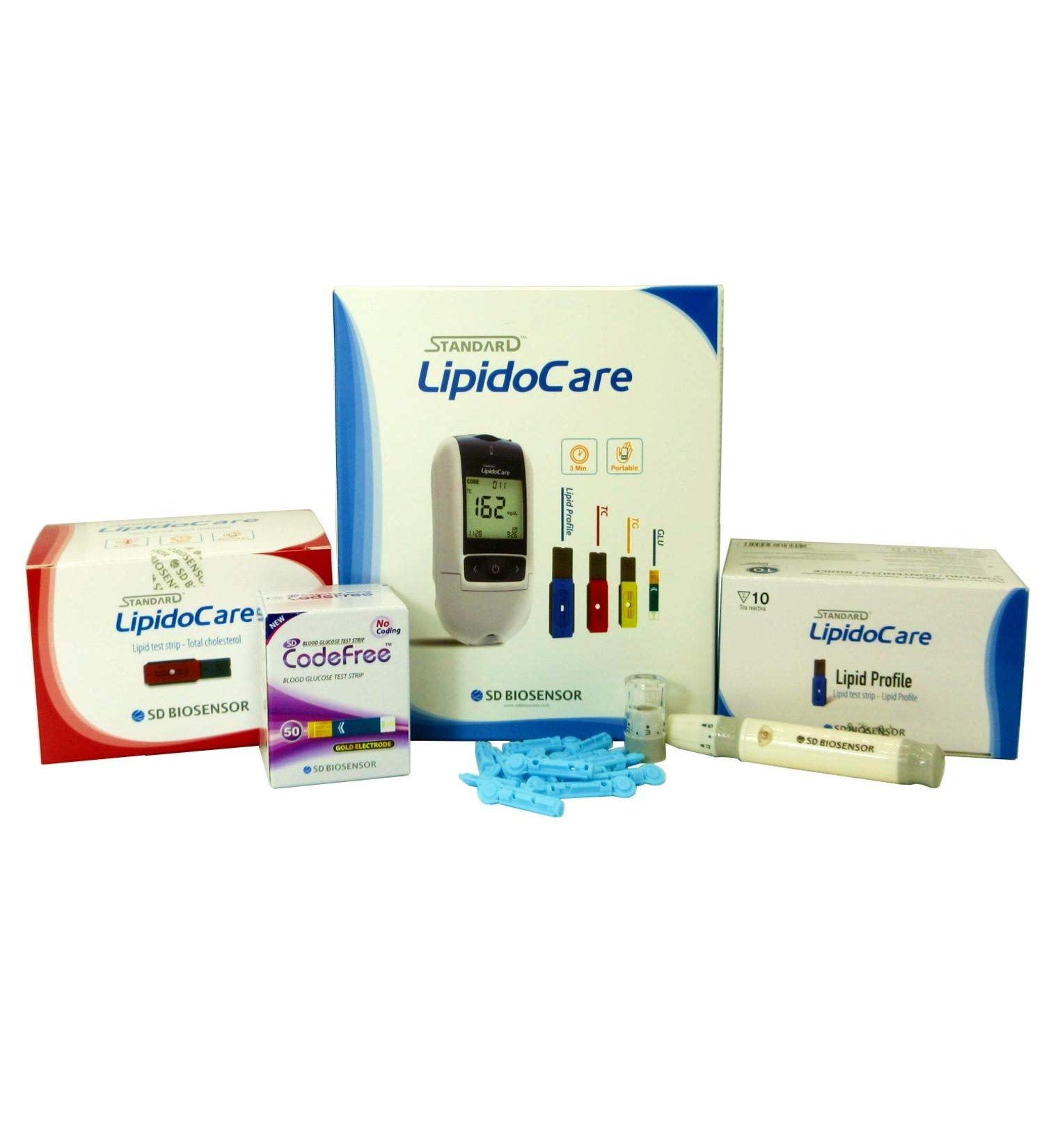 LipidoCare Meter + Total Cholesterol Lipid Profile & Glucose Test Strips + Lancing Device and Lancets Meter + TC & Lipid & SD Strips + Lancets & Device - Buy Online on SooperMarket.com