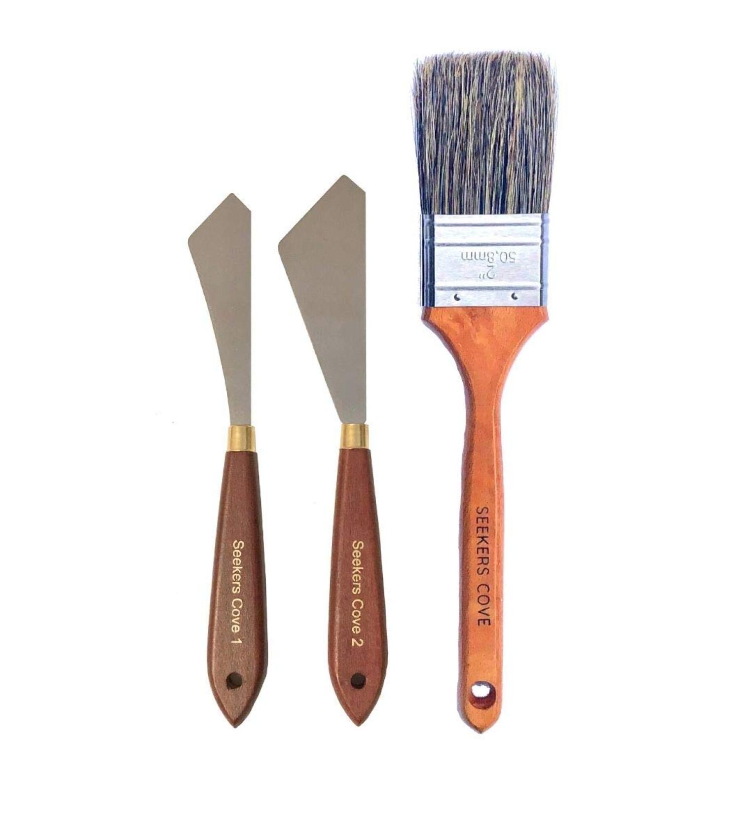 Painting Knife Set of 2 with Blender Background Brush - Palette Knives & Natural Bristle Paint Brush for Art - Straight Edge Flexible Tools (Unit 2 Brush & Pair Knives) - Buy Online on SooperMarket.com