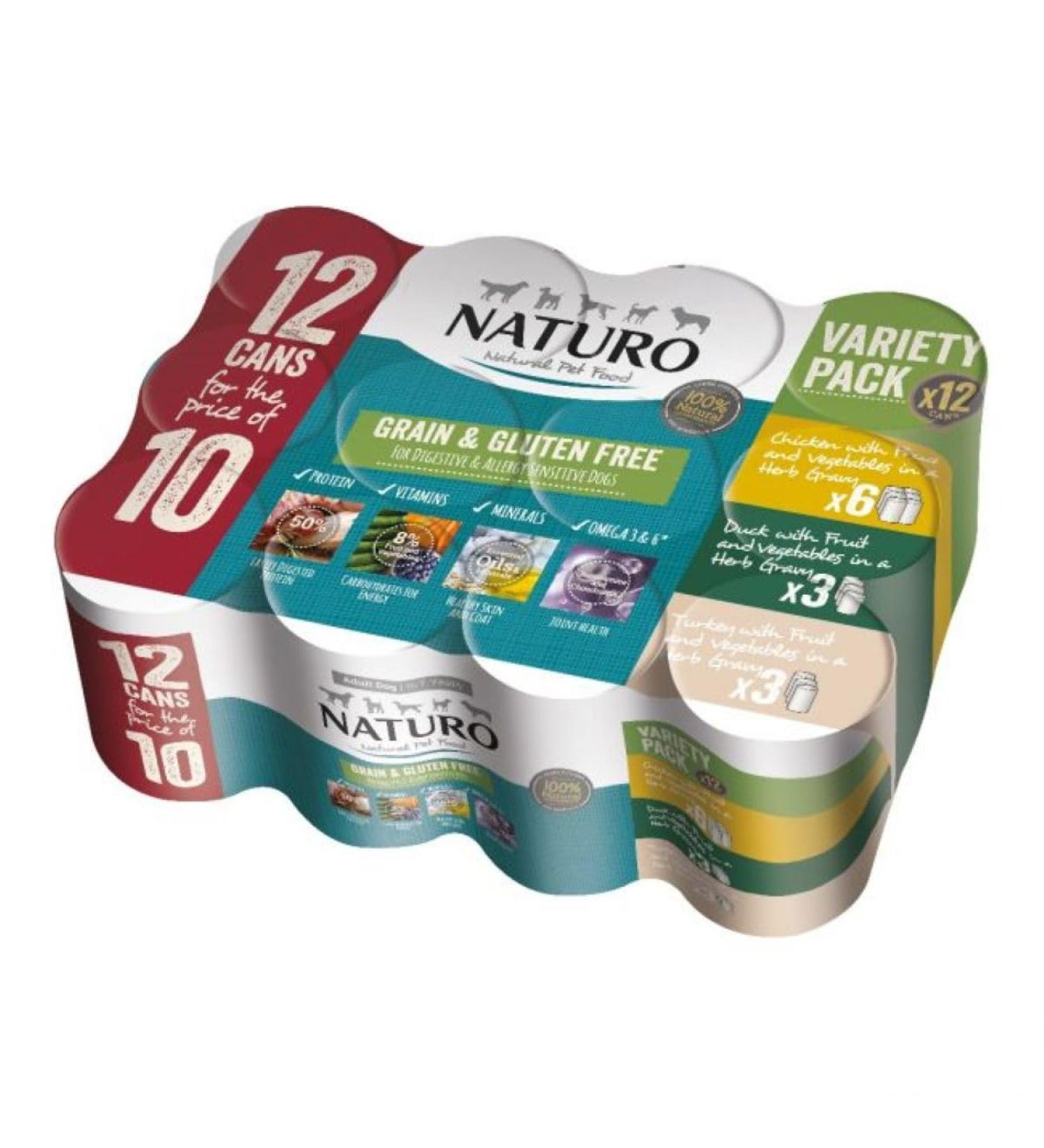 Naturo Natural Pet Food Variety Pack Adult Dog 1 to 7 Years 12 x 390g