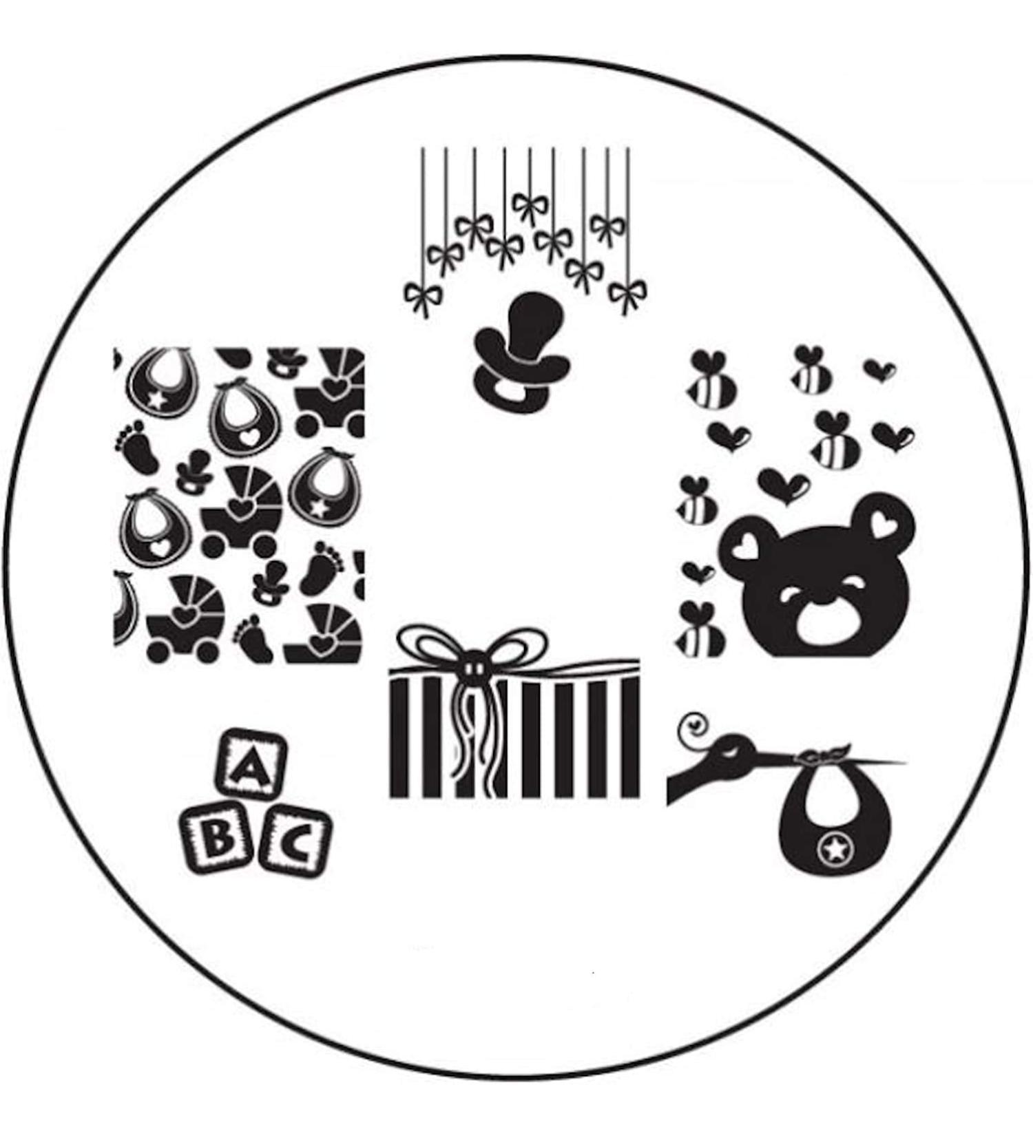 STAMPING STENCIL # BM-H21 Baby pacifier teddy stroller stork ABC