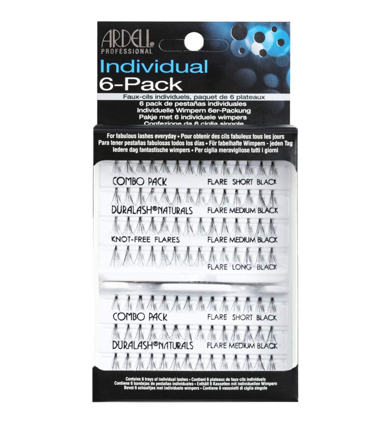 Ardell 6 Pack Knot-Free Flares Individuals Combo Black