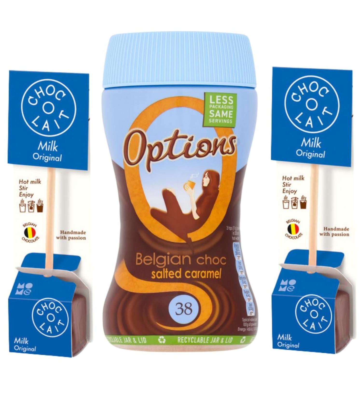 Hot Chocolate Bundle With Options Belgian Choc Salted Caramel 220g Jar and ChocOLait Stir In Milk Chocolate 33g x2 (3 Pack) - Buy Online on SooperMarket.com