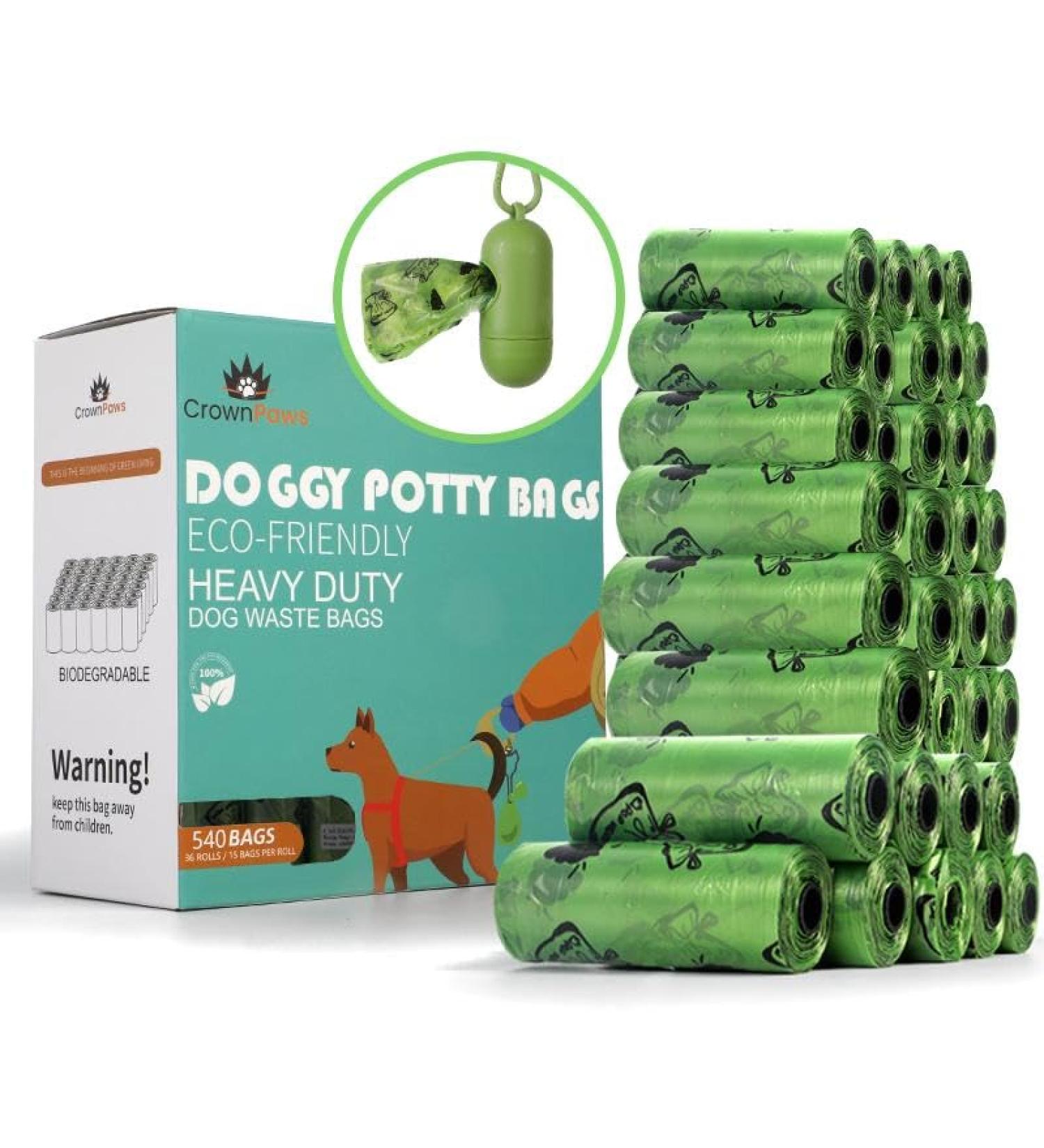 Crown Paws 540 Biodegradable Dog Poo Bags - 36 Rolls | Adjustable Dispenser | Leak Proof & Lavender Scented - Buy Online on SooperMarket.com