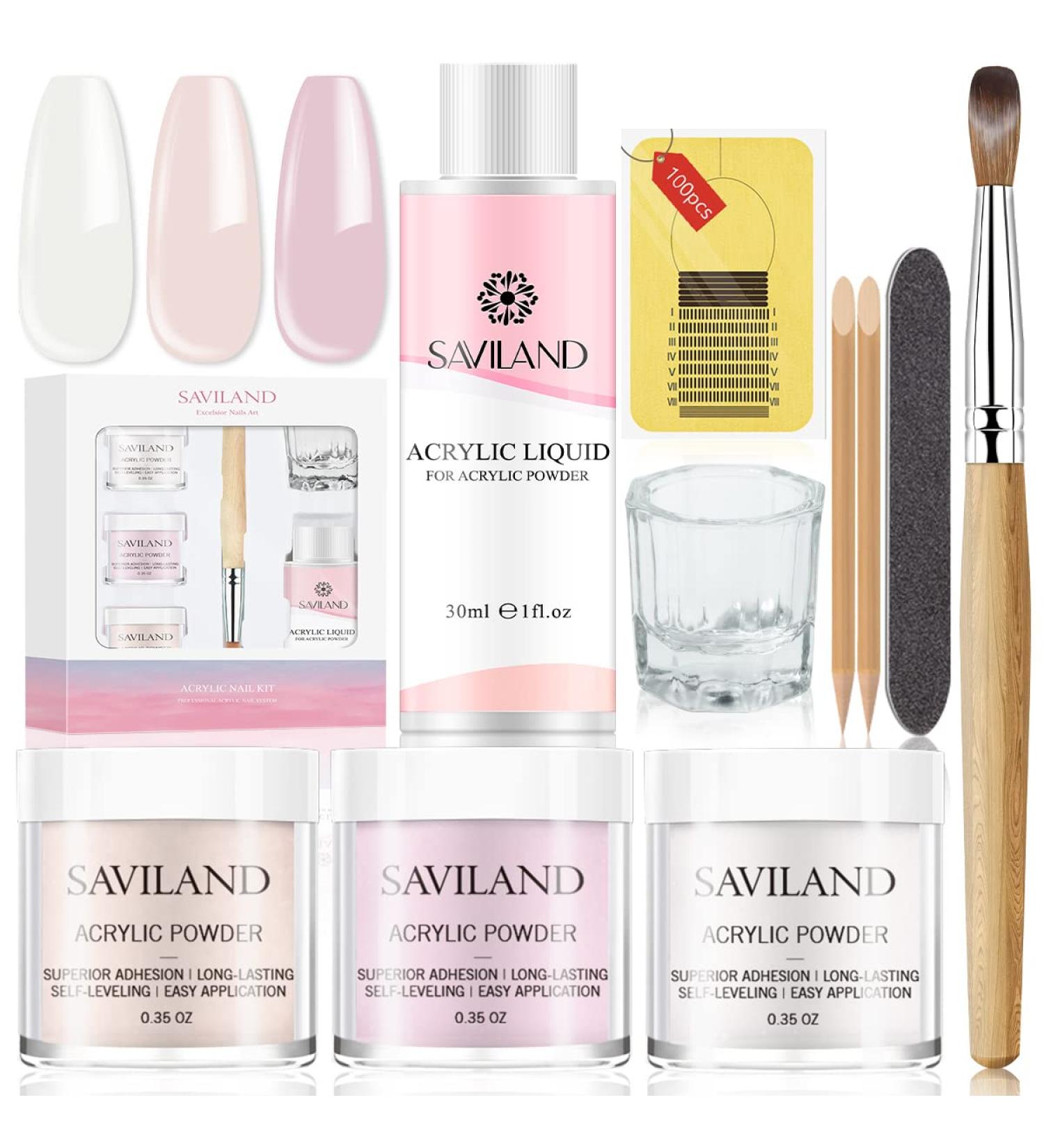 Saviland Acrylic Nail Kit - Professional Clear, Nude, and Pink Acrylic Powder and Liquid Set for Extensions, Nail Art Designs, and DIY - Beginner-Friendly A1 Acrylic Nail Set - Buy Online on SooperMarket.com