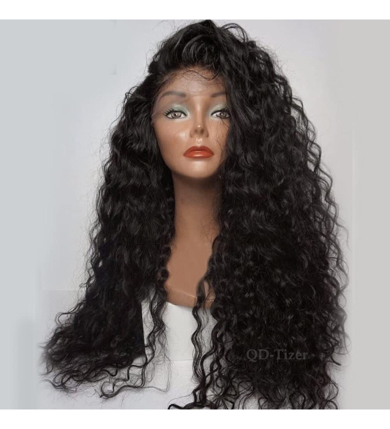 QD-Tizer Loose Curly Synthetic Lace Front Wig for Black Women - Long Black Curly Hair with Baby Hair, Heat Resistant, 180% Density - Buy Online on SooperMarket.com