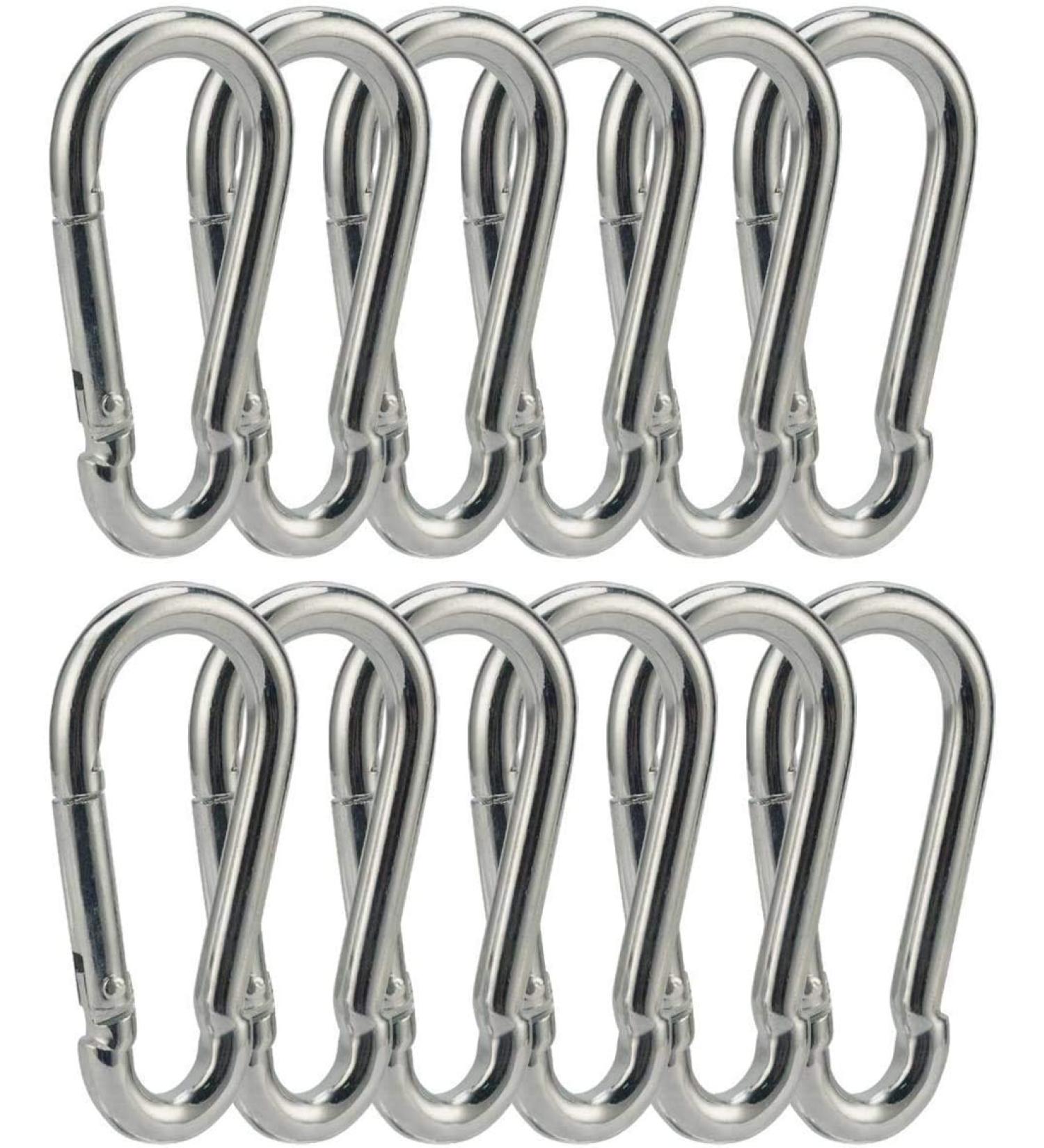 3 Inch Heavy Duty Steel Carabiner Snap Hooks - 12 Pack (8x80mm) for Hammock, Swing, Fitness, Camping, Hiking - Buy Online on SooperMarket.com