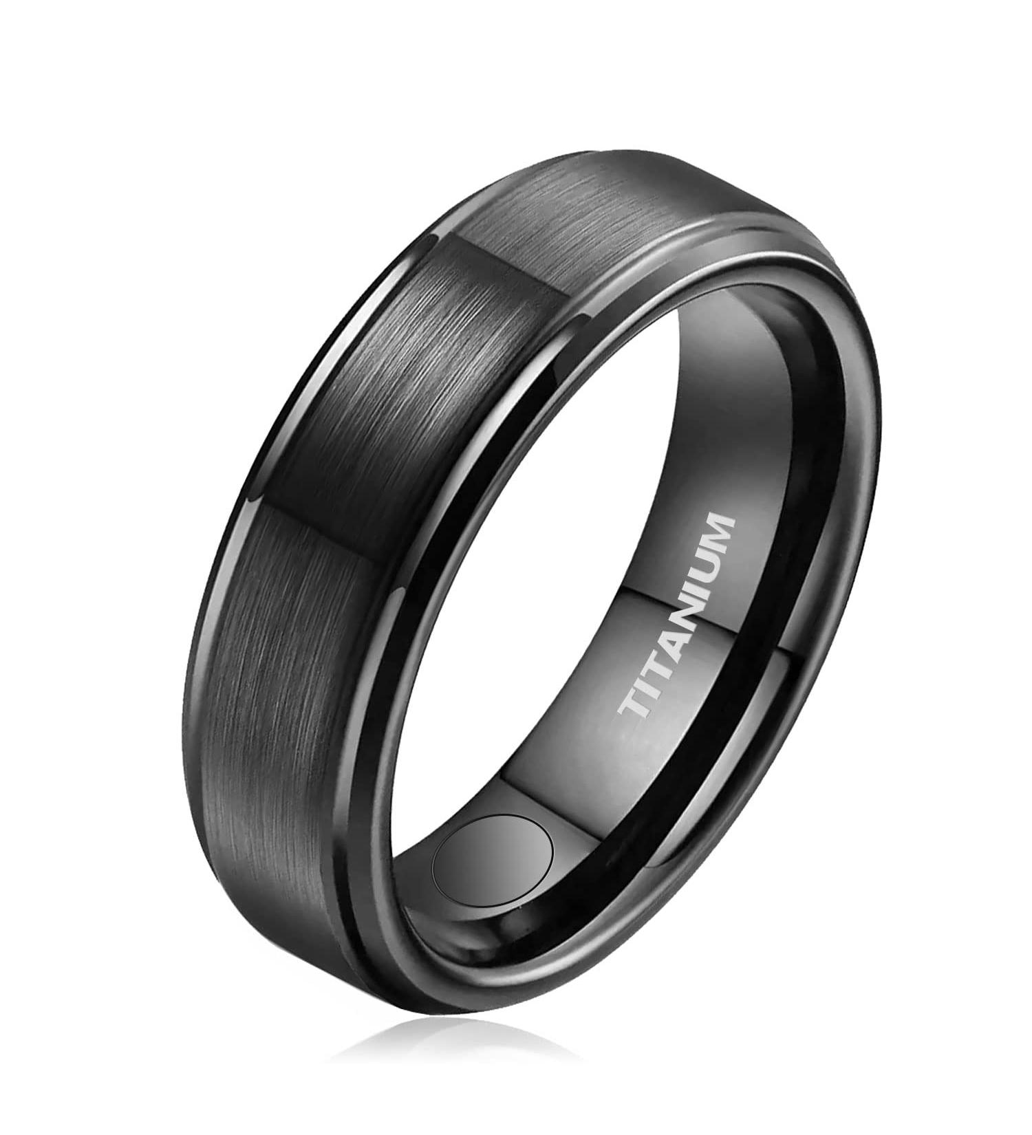 JEROOT Titanium Magnetic Rings - Sleek Step Edge Design - 2 Strong Magnets - Black 5mm T 1/2 - Gift Box Included - 3500 Gauss - Buy Online on SooperMarket.com