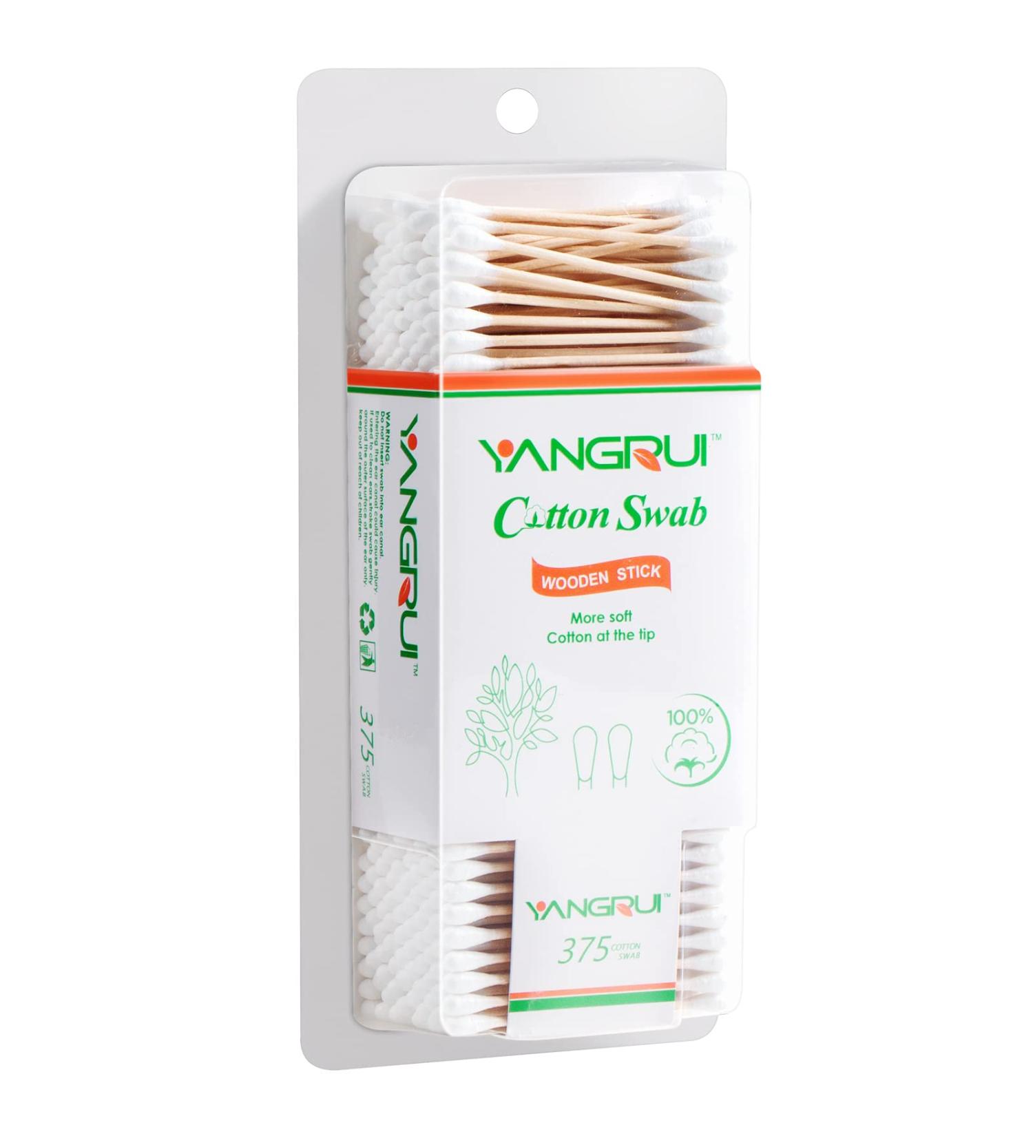 YANGRUI Cotton Swab 375 Count Wooden Stick BPA Free Eco-friendly Double Round Ear Swabs - Pack of 1 - Buy Online on SooperMarket.com