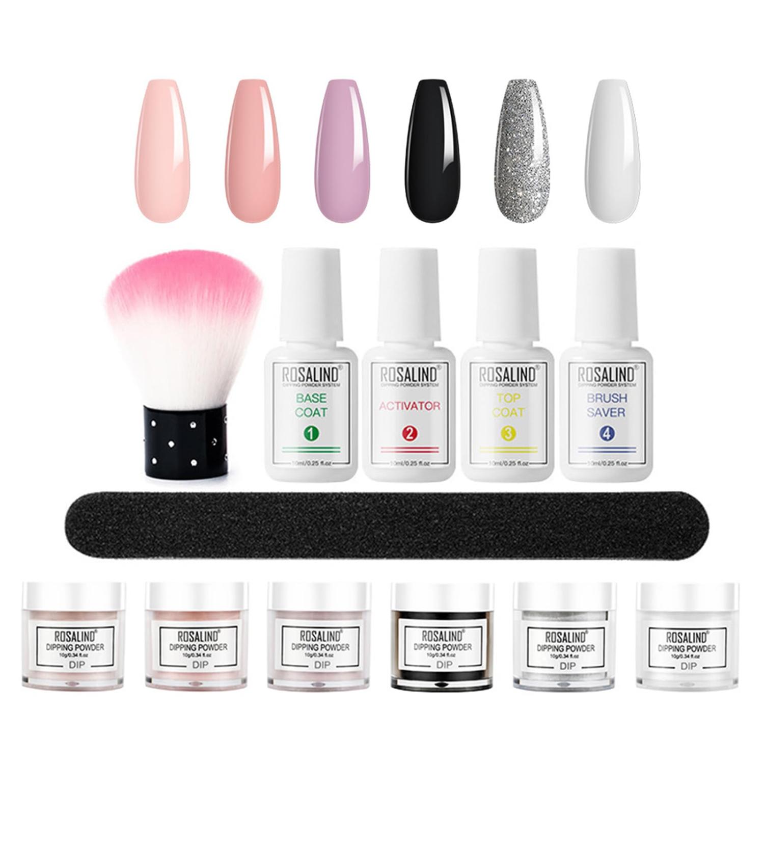 Roseflower Dipping Powder Nails Kit - 6 Colors Nude Dip Powder Starter Kit with Base Coat & Top Coat for Long-Lasting DIY Manicure at Home - Buy Online on SooperMarket.com