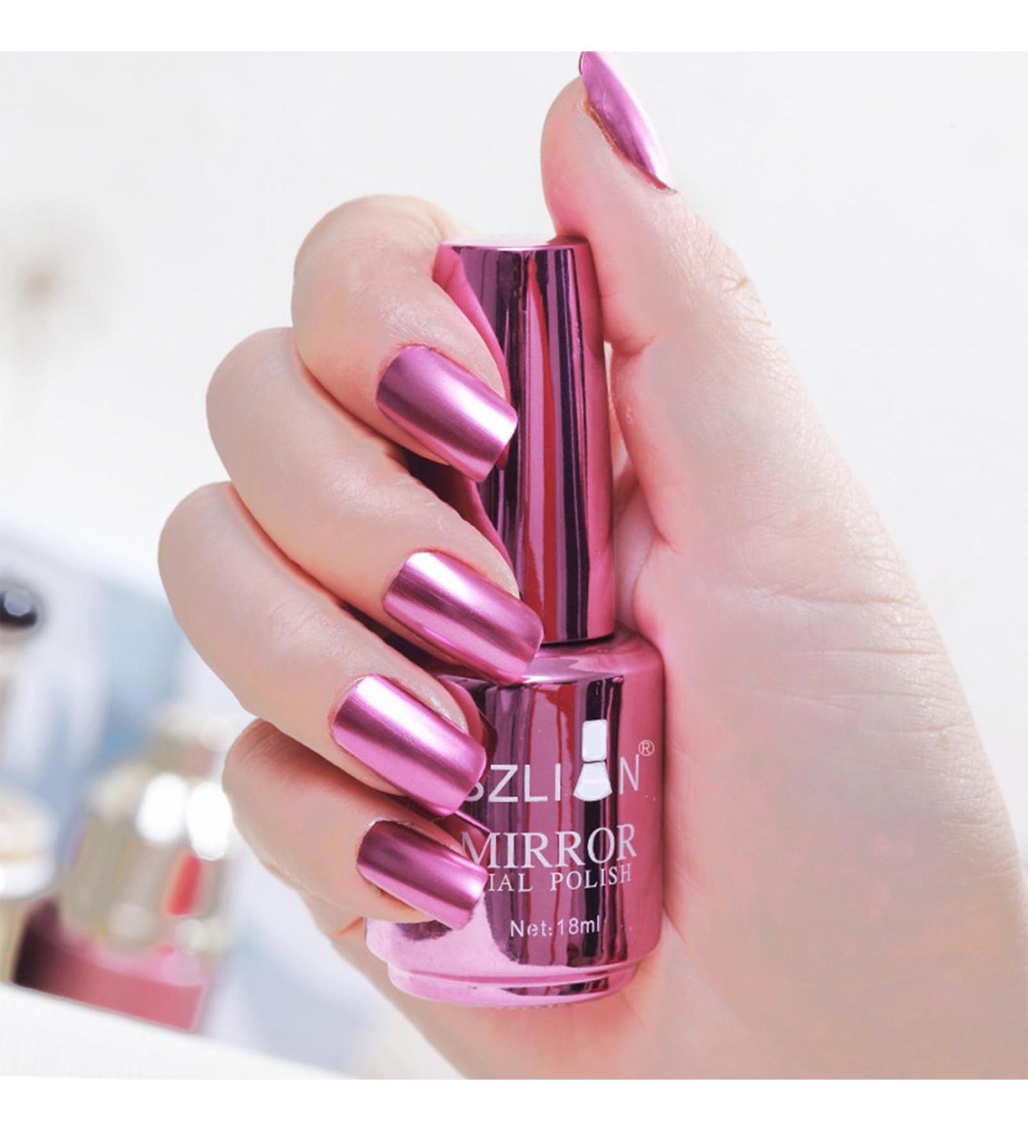 18 ml Metal Nail Polish Mirror Effect - Mirror Nail Polish Chrome Nail Polish - Mirror Effect High Gloss Gel Manicure Nail Polish - Durable Not Removable (06 Light Pink) - Buy Online on SooperMarket.com