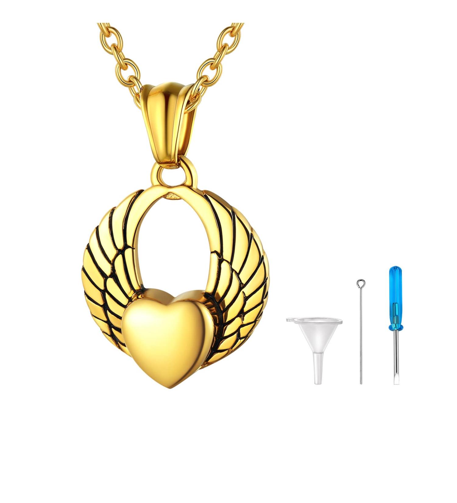 U7 Women's Cremation Urn Neck Chain | Celtic Knot Dog Feet Wings & Crucifix Pendant | Stainless Steel Fire Burial Jewelry - Buy Online on SooperMarket.com