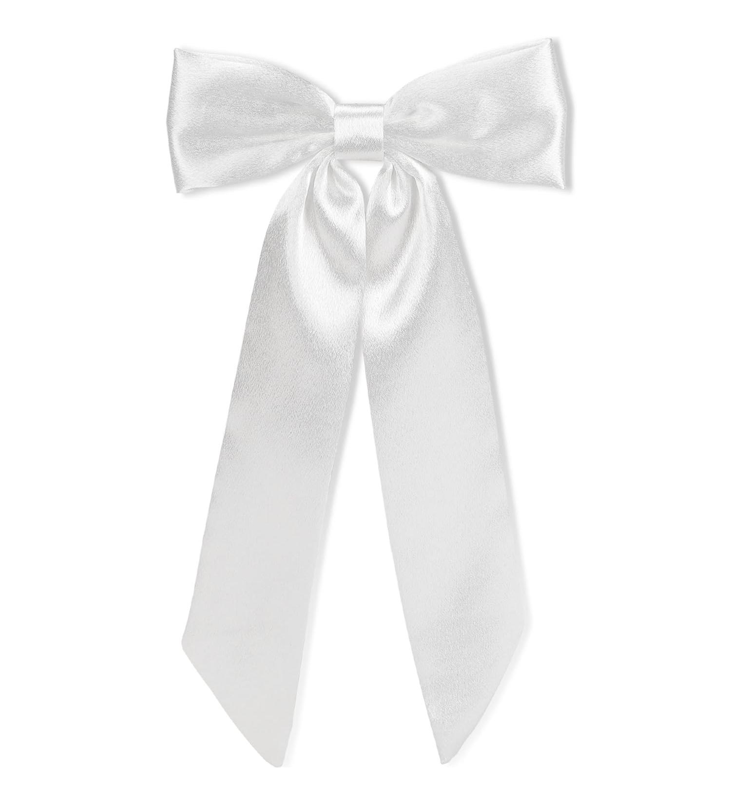 WantGor Long Tail Bow Hair Clips Hair Ribbon Bows Satin Bowknot Clip Large Hair Barrettes Cute Ponytail Holder Hair Accessories for Women Daily Party Wedding Prom (White) - Buy Online on SooperMarket.com