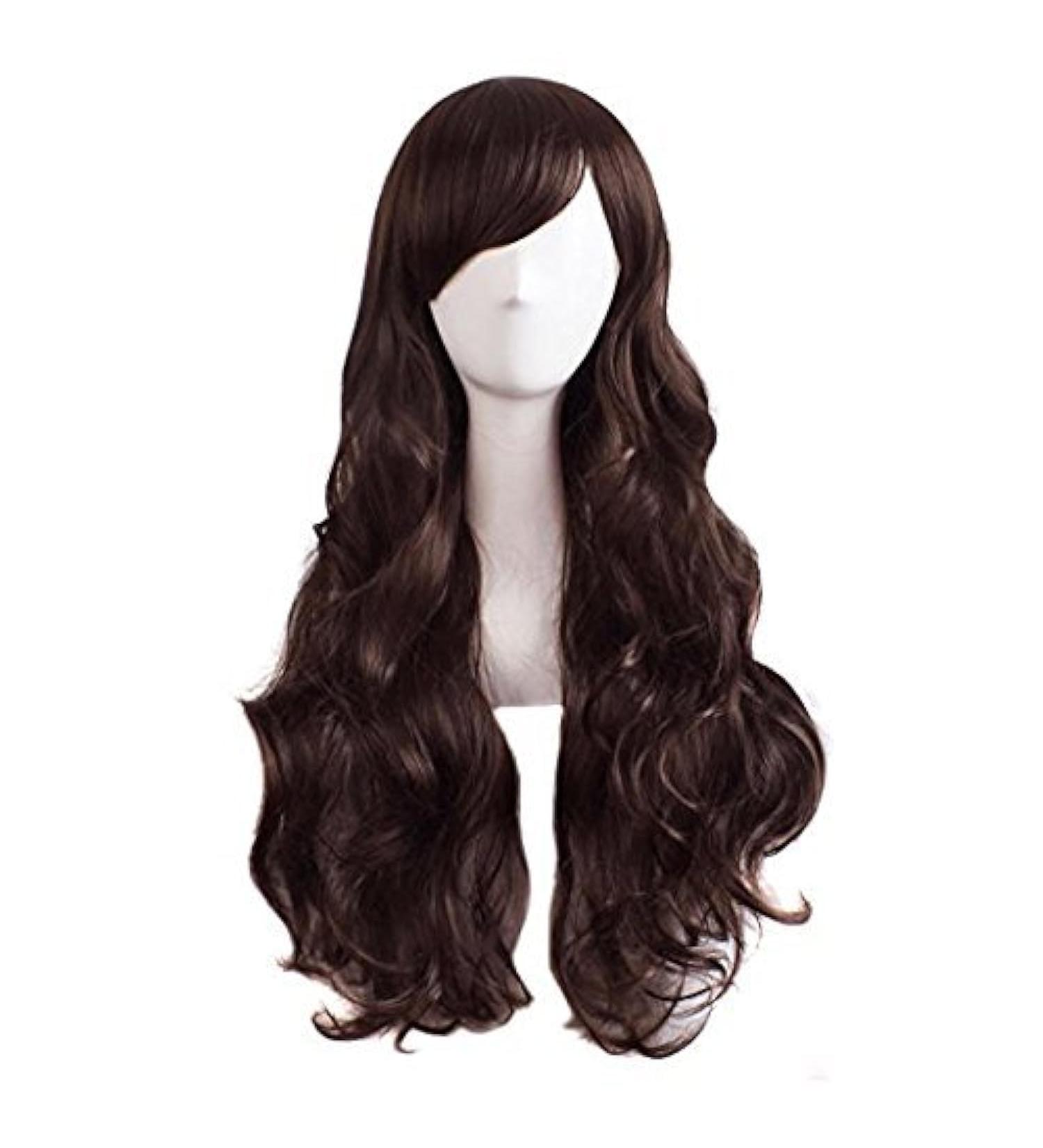 MapofBeauty Charming Women's Long Curly Full Hair Wig (Dark Brown)
