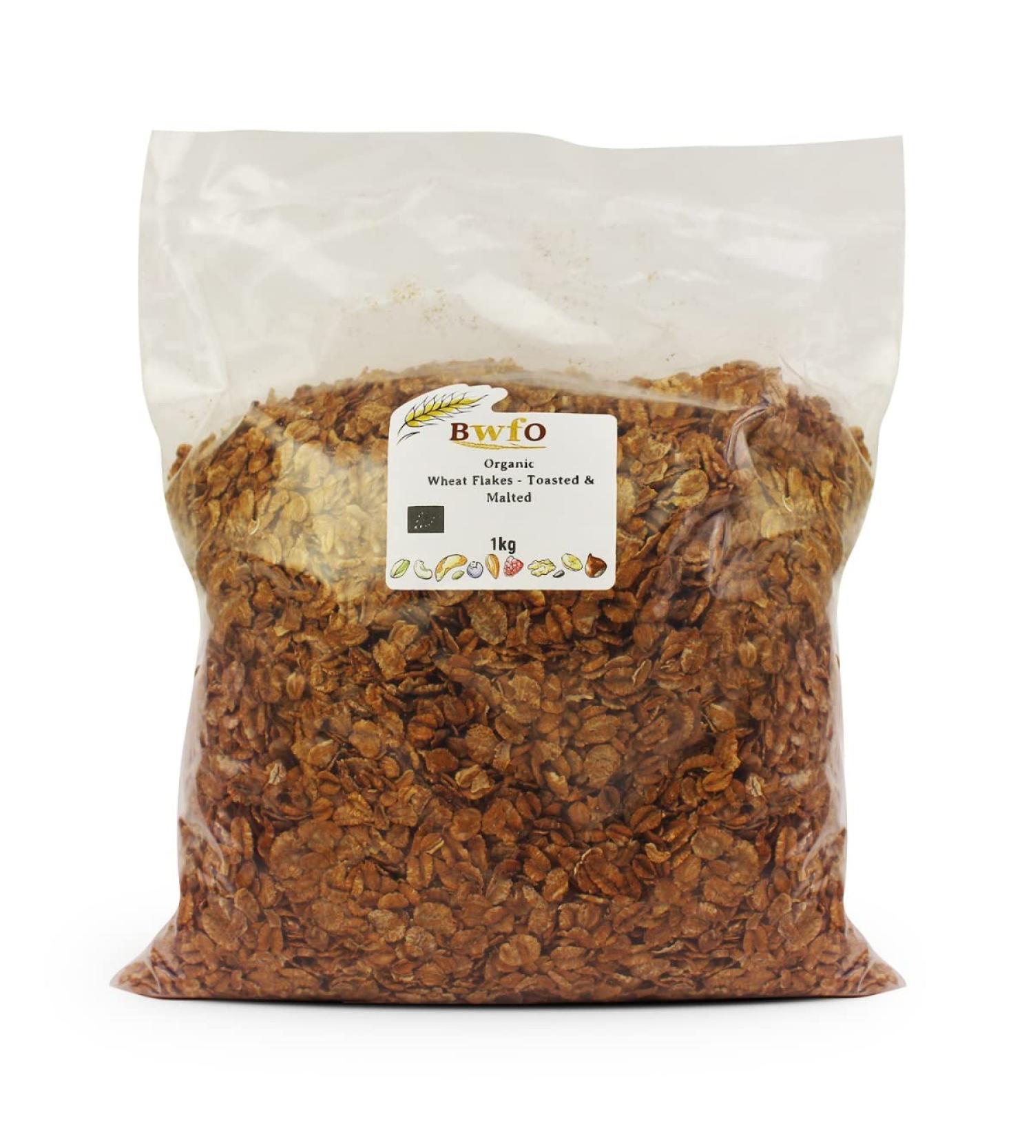 Organic Wheat Flakes Toasted Malted 1kg (BWFO)