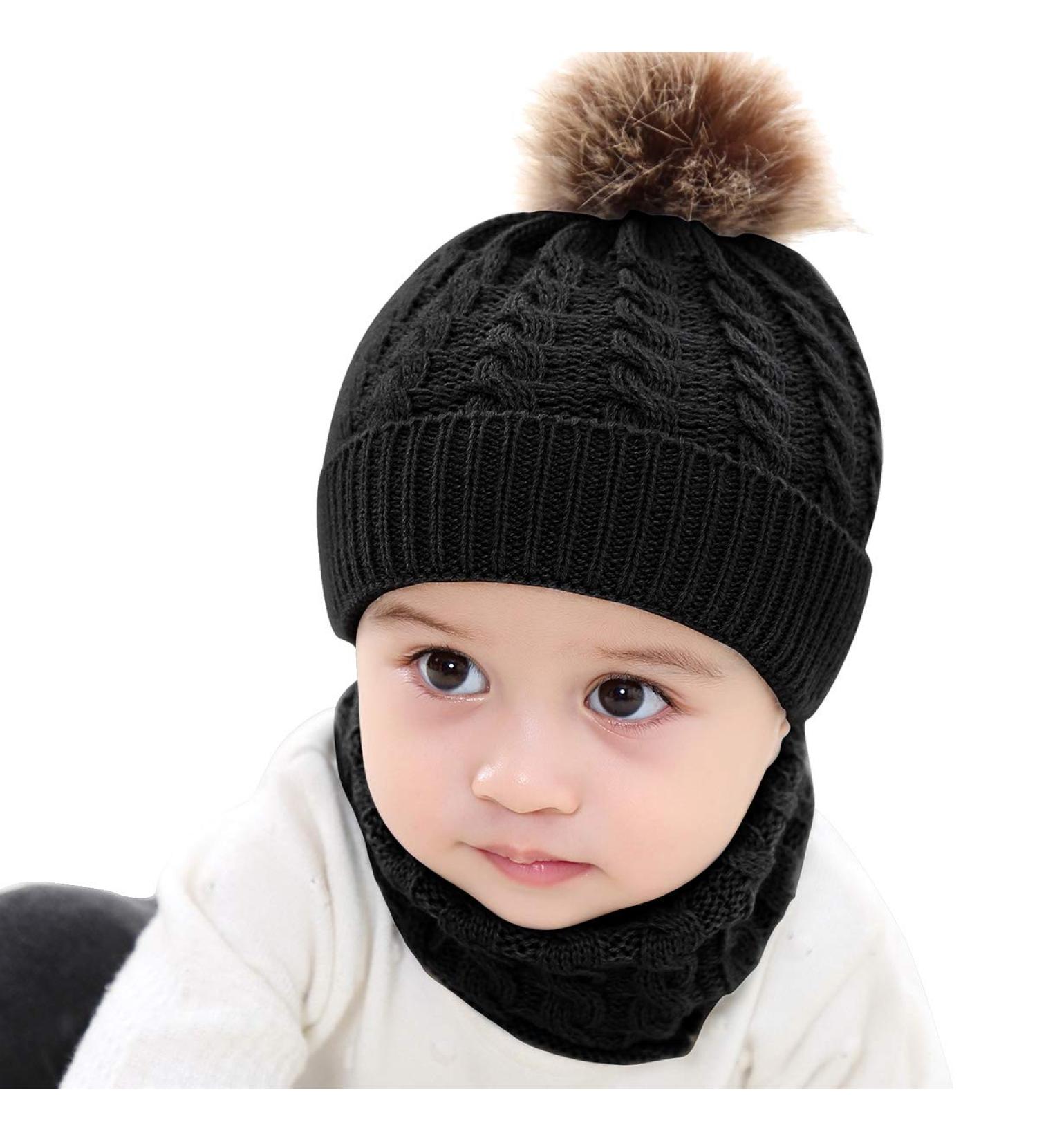 Yinuoday 2PCS Baby Knit Hat Scarf Set - Winter Beanie Cap with Circle Loop Scarf Neckwarmer in Black - Buy Online on SooperMarket.com