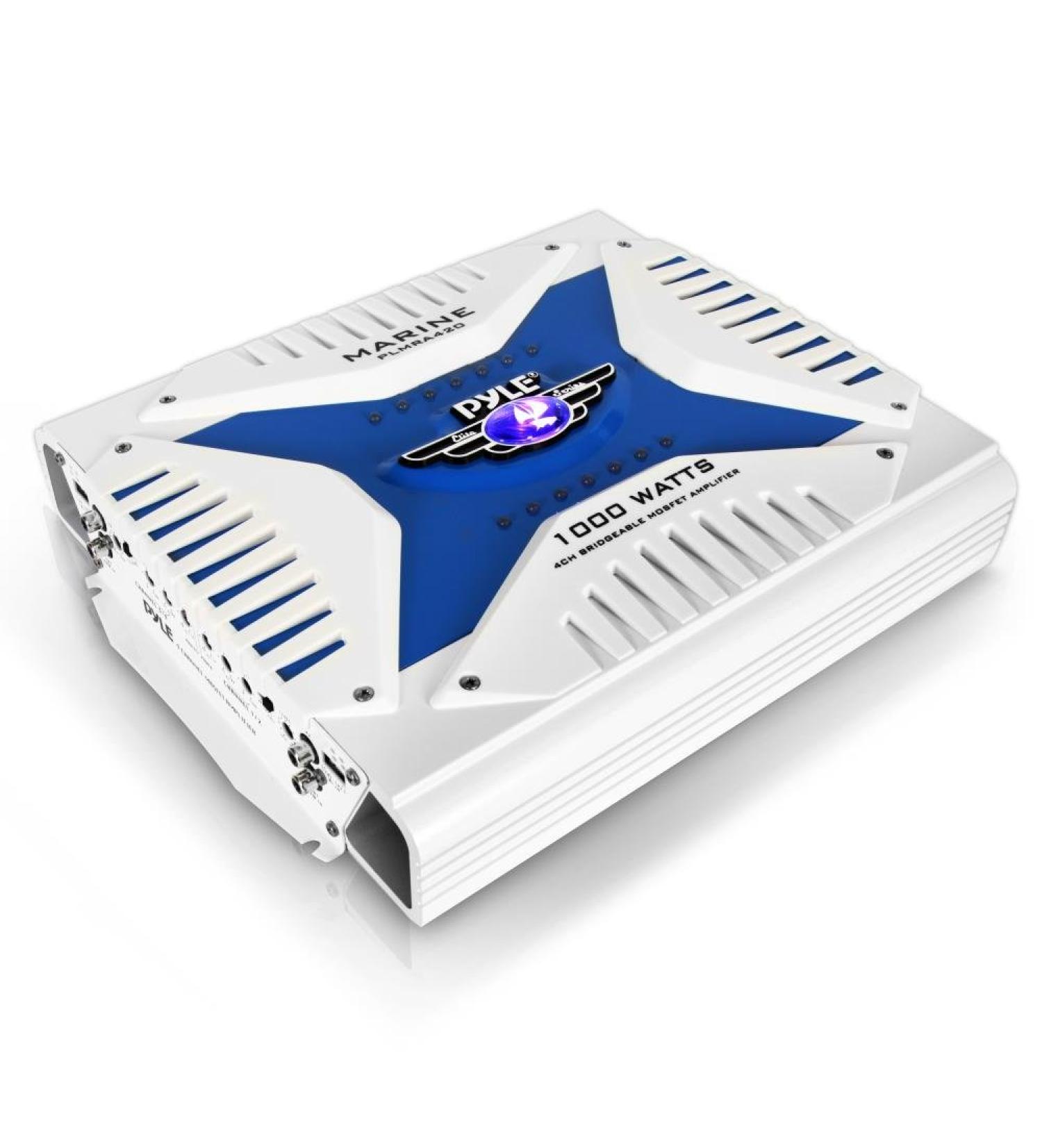 Pyle Hydra Marine Amplifier - Upgraded Elite Series 1000 Watt 4 Channel Bridgeable Amp Tri-Mode Configurable  Waterproof  MOSFET Power Supply  GAIN Level Controls and RCA Stereo Input(PLMRA420) - Buy Online on SooperMarket.com