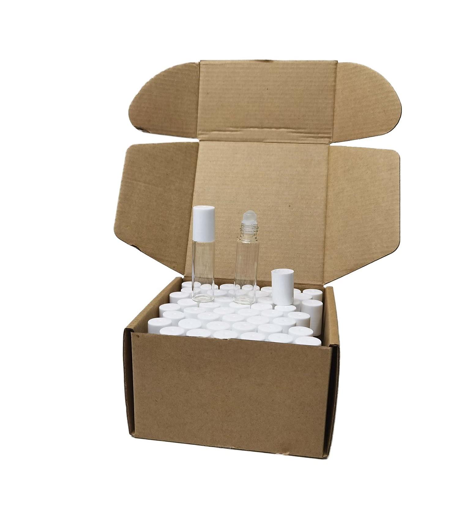 50 Pack 5ml Clear Roller Bottles with White Lids for Essential Oils & Travel - Glass Oil Rollers - Buy Online on SooperMarket.com
