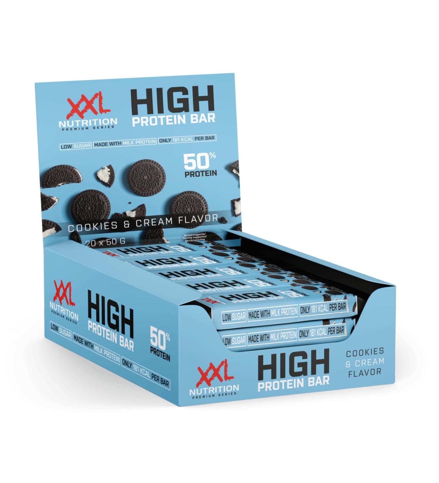 Buy XXL Nutrition High Protein Bar 2.0 - Cookies & Cream Flavor - 20 Pack | Protein Snack for Health & Fitness - Buy Online on SooperMarket.com