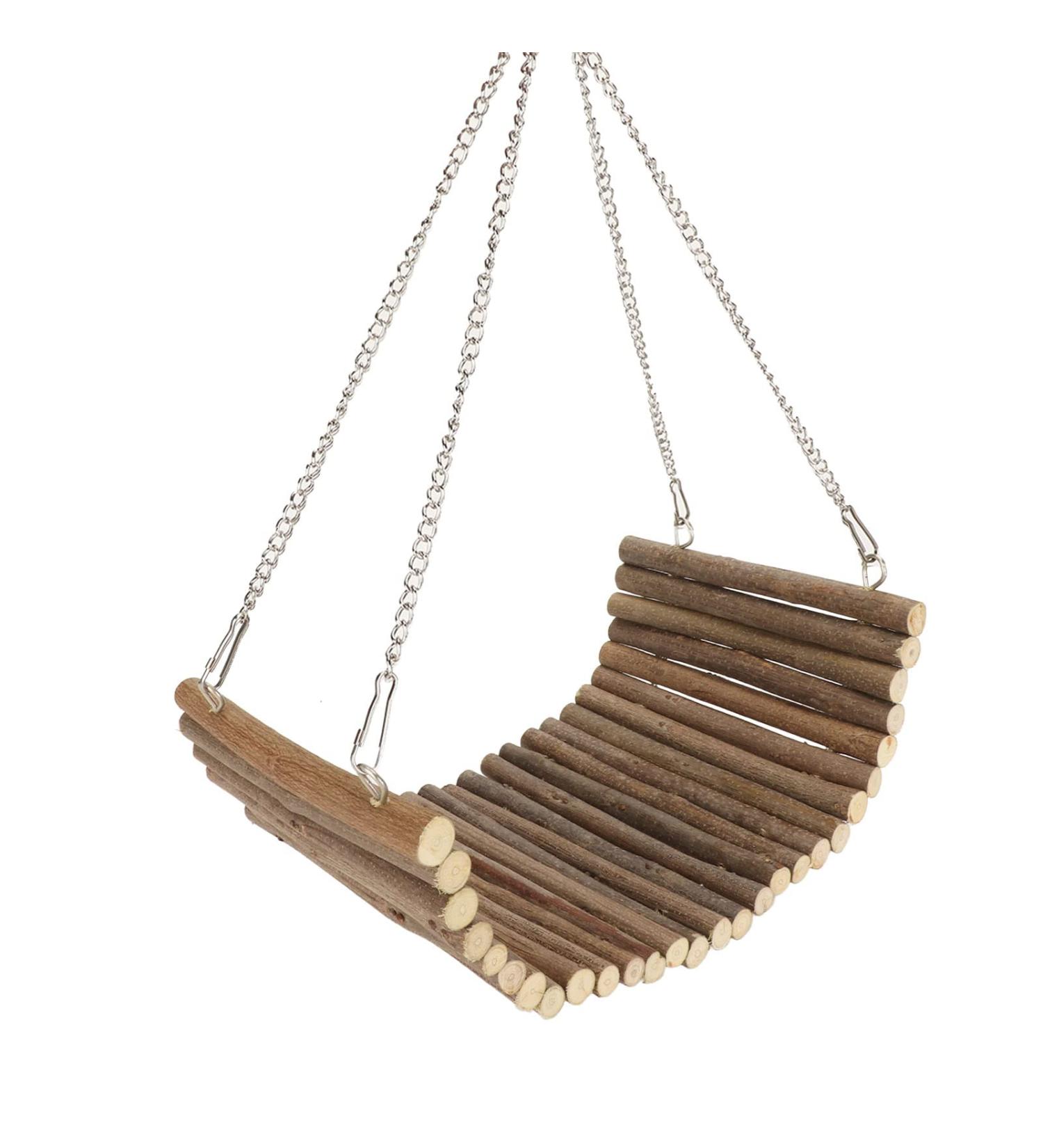 Multifunctional Rabbit Wood Swing - Natural Wooden Hammock for Hamsters Mice & Sparrows | Cute Resting Platform (15x35 cm) - Buy Online on SooperMarket.com