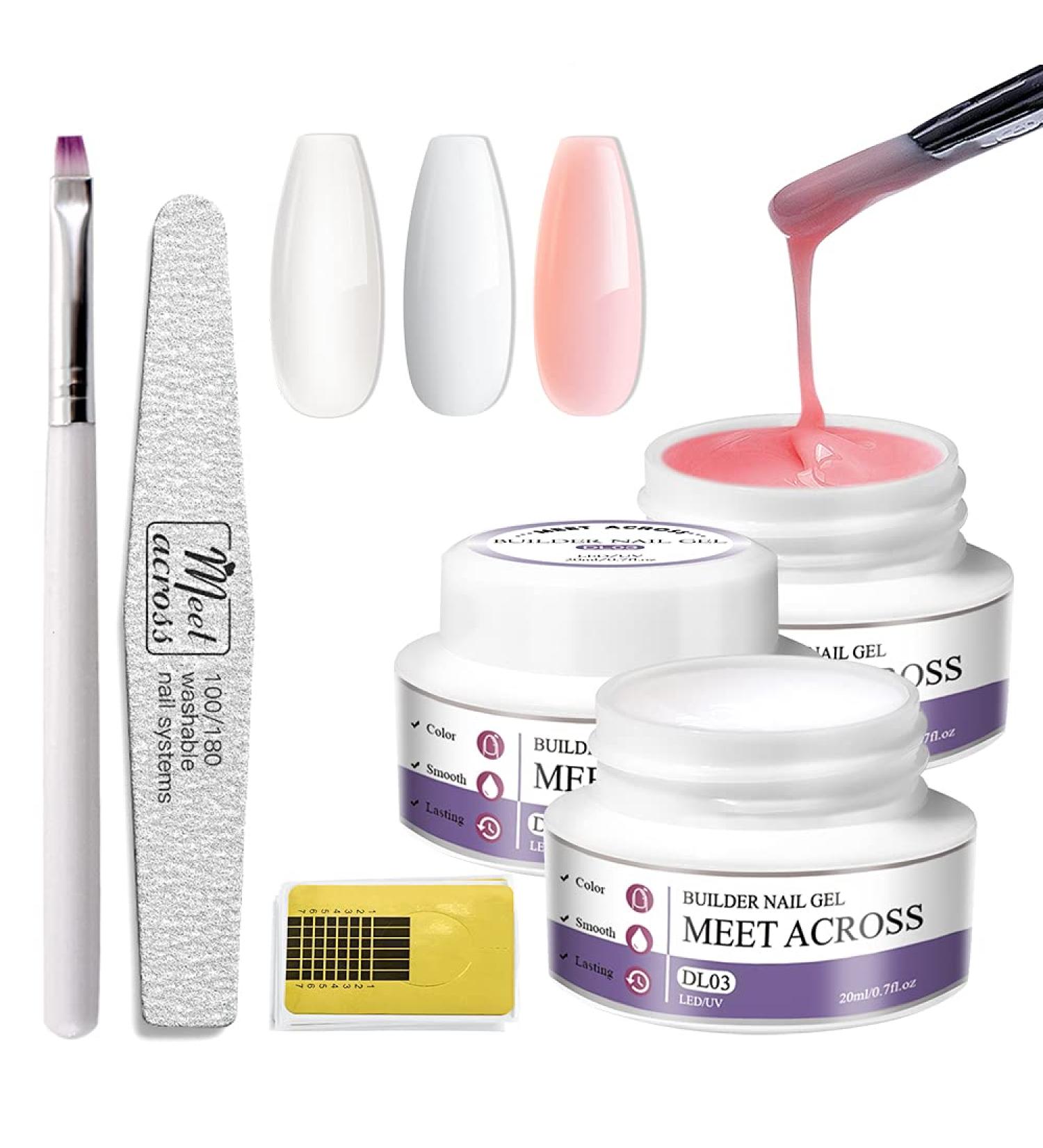 Gel Builder for Nails 3 Colours 20 g Clear Pink White Nail Extension Gel Kit Hard Gel for Nails Builder Nail Gel Kits with Nail Shapes and Acrylic Nail Brush for Nail Art Manicure - Buy Online on SooperMarket.com