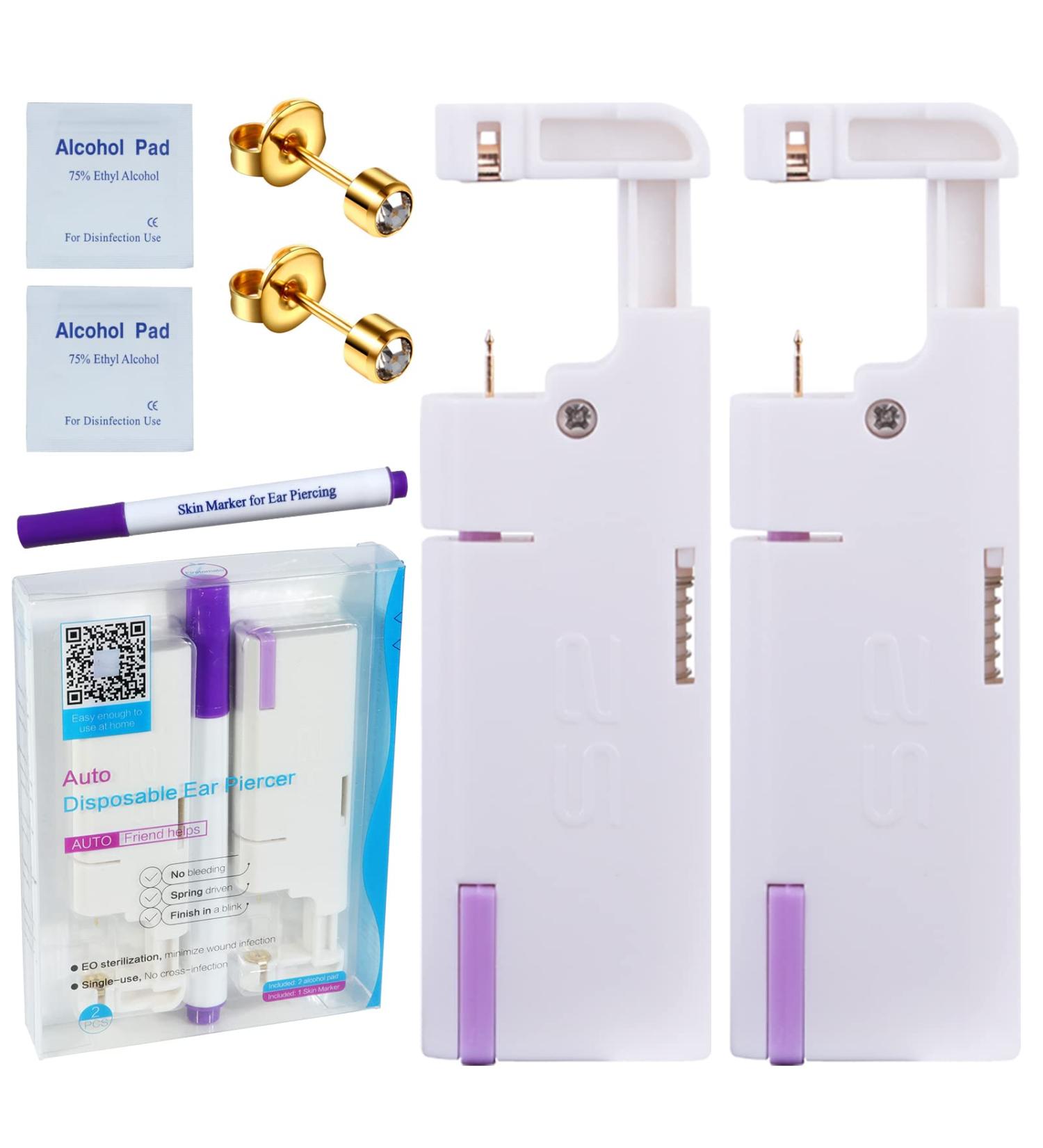 Firstomato 2PCS Disposable Ear Piercing Kit with Hypoallergenic Earrings - 3mm CZ 24Kt Gold Cartilage Piercing Gun Set - Buy Online on SooperMarket.com