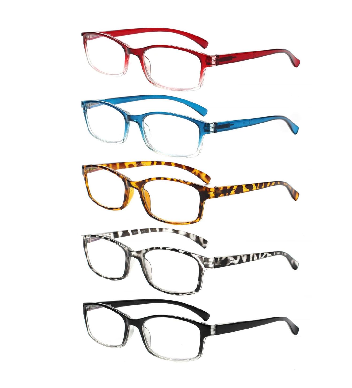 Buy Kerecsen 5 Pack Reading Glasses for Men & Women - High-Quality Spring Hinges Comfortable Rectangular Design - Multi-Colored (2.00 Magnification) - International Shipping Available - Buy Online on SooperMarket.com