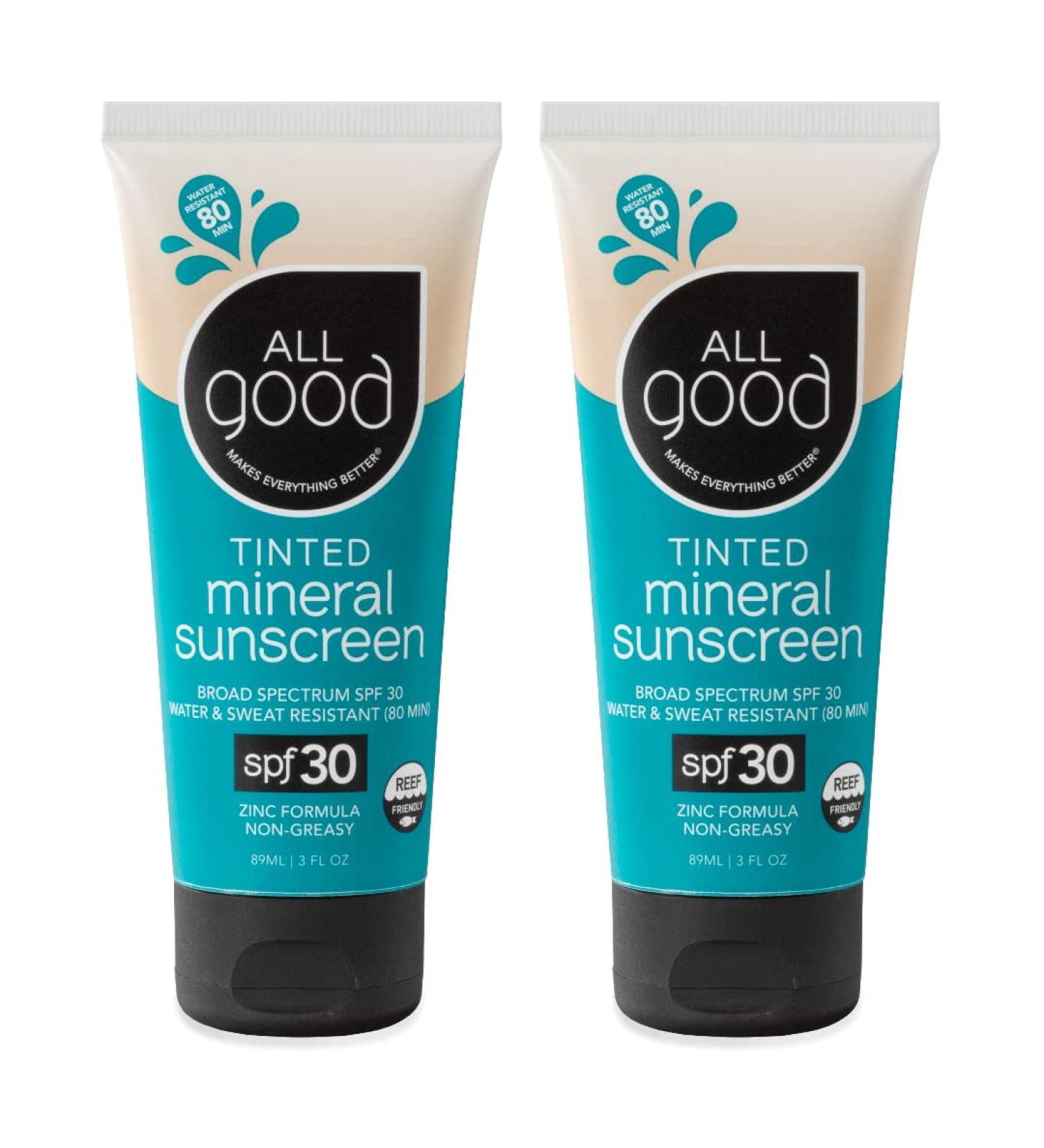 All Good Tinted Mineral Sport Sunscreen Lotion SPF 30 (3 oz) 2-Pack | Reef Safe | Water Resistant | Coconut Oil, Jojoba Oil, Shea Butter, Aloe | Face & Body Sun Protection - Buy Online on SooperMarket.com