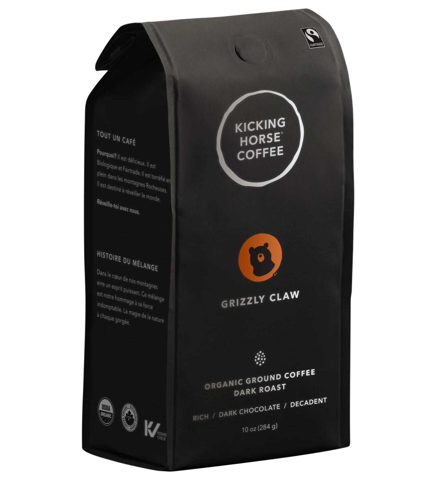 Kicking Horse Coffee Grizzly Claw Dark Roast Ground 10 oz - Certified Organic Fairtrade Kosher - Buy Online on SooperMarket.com