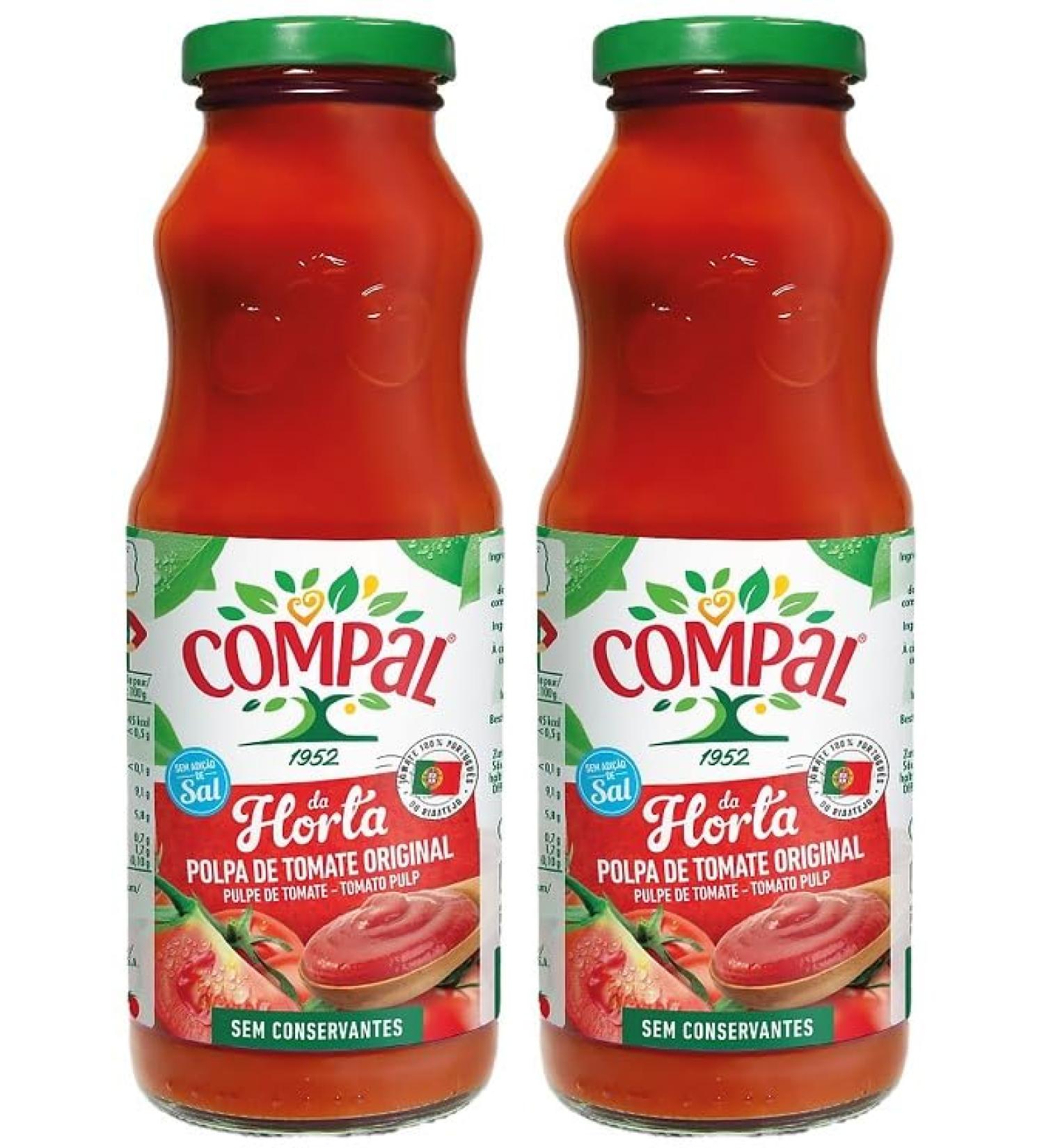 Exclusive Portuguese Compal Original Tomato Pulp/Polpa de Tomate - 1000g - 2 Pack of 500g