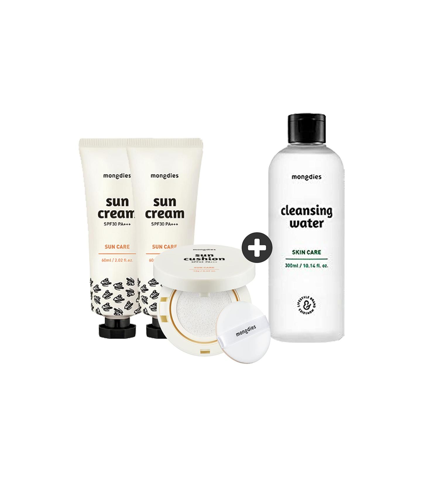 Mongdies Double Sunscreen & Sun Cushion + Cleansing Water Set (3+1) - Best International Shipping Deals - Buy Online on SooperMarket.com