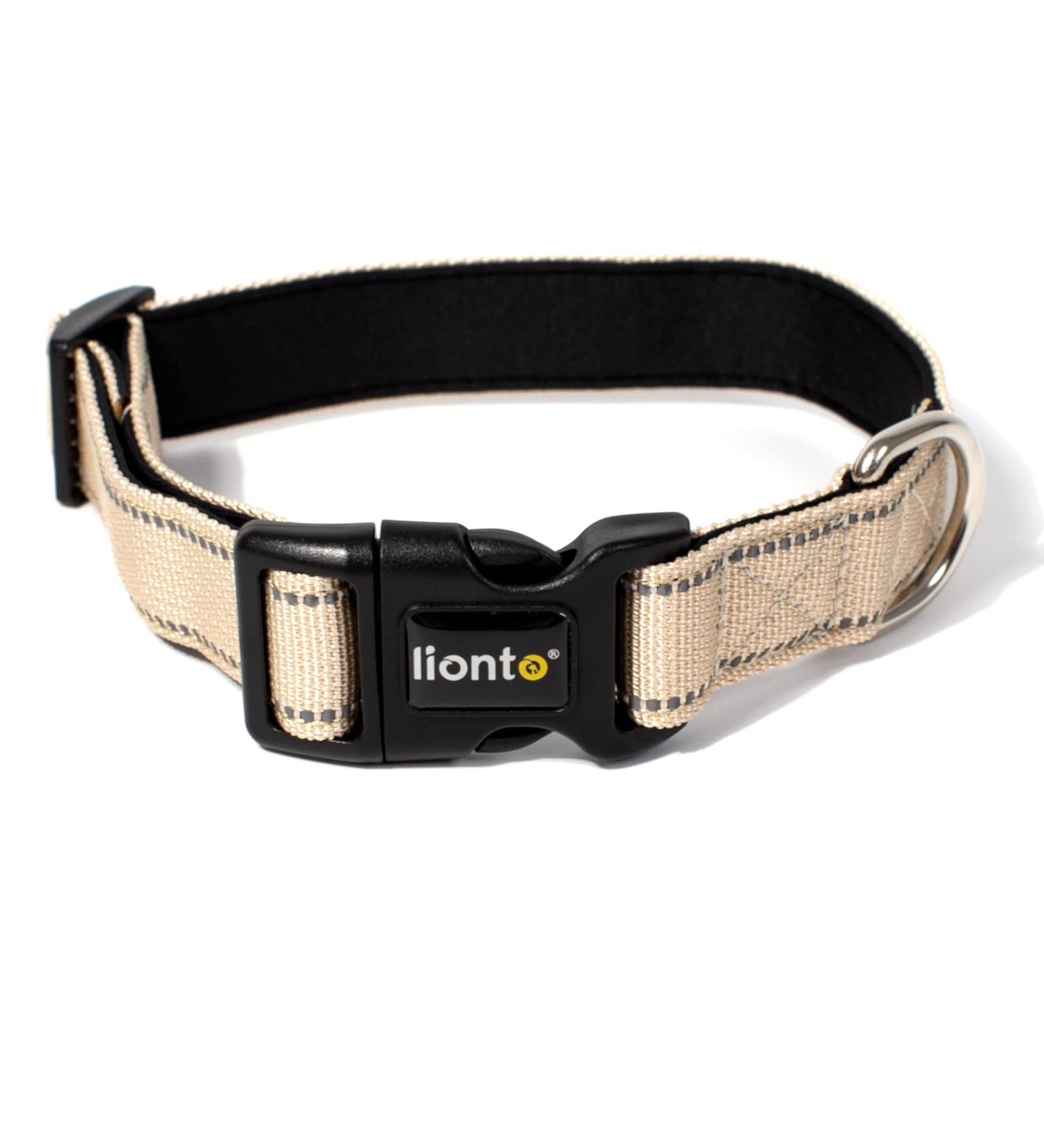 Lonto Soft Padded Dog Collar - Durable Nylon Size S 360 Reflective Click Closure Metal Ring - Beige - Buy Online on SooperMarket.com