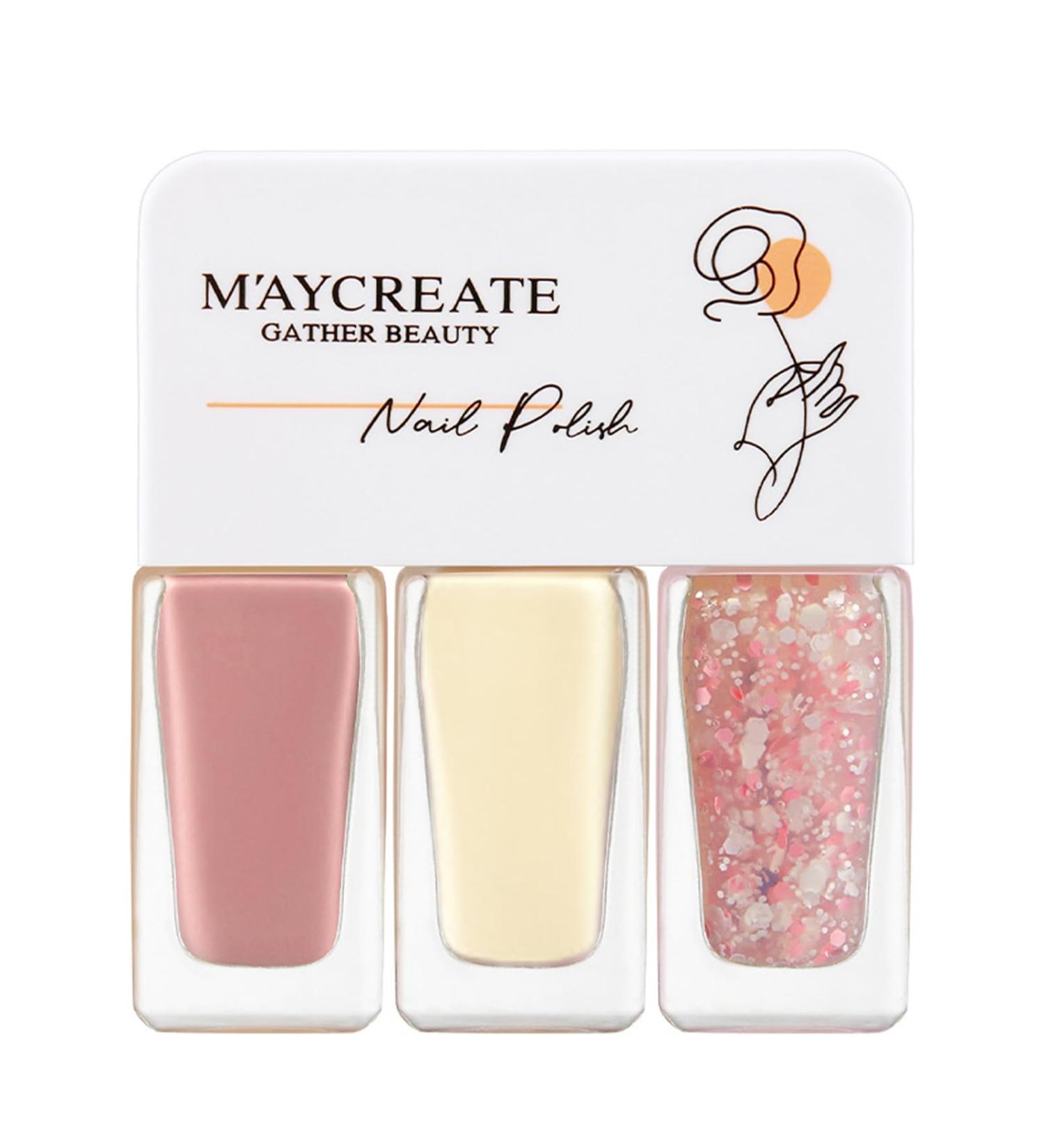 Nail Polish Nail Varnish Pink White Glitter 3 -in-1 Nail Polish Quick Dry Breathable French Manicure Nude Natural Elegant Non-toxic No UV Needed Nail Polishes for Woman Home DIY Nail Art Gift - Buy Online on SooperMarket.com