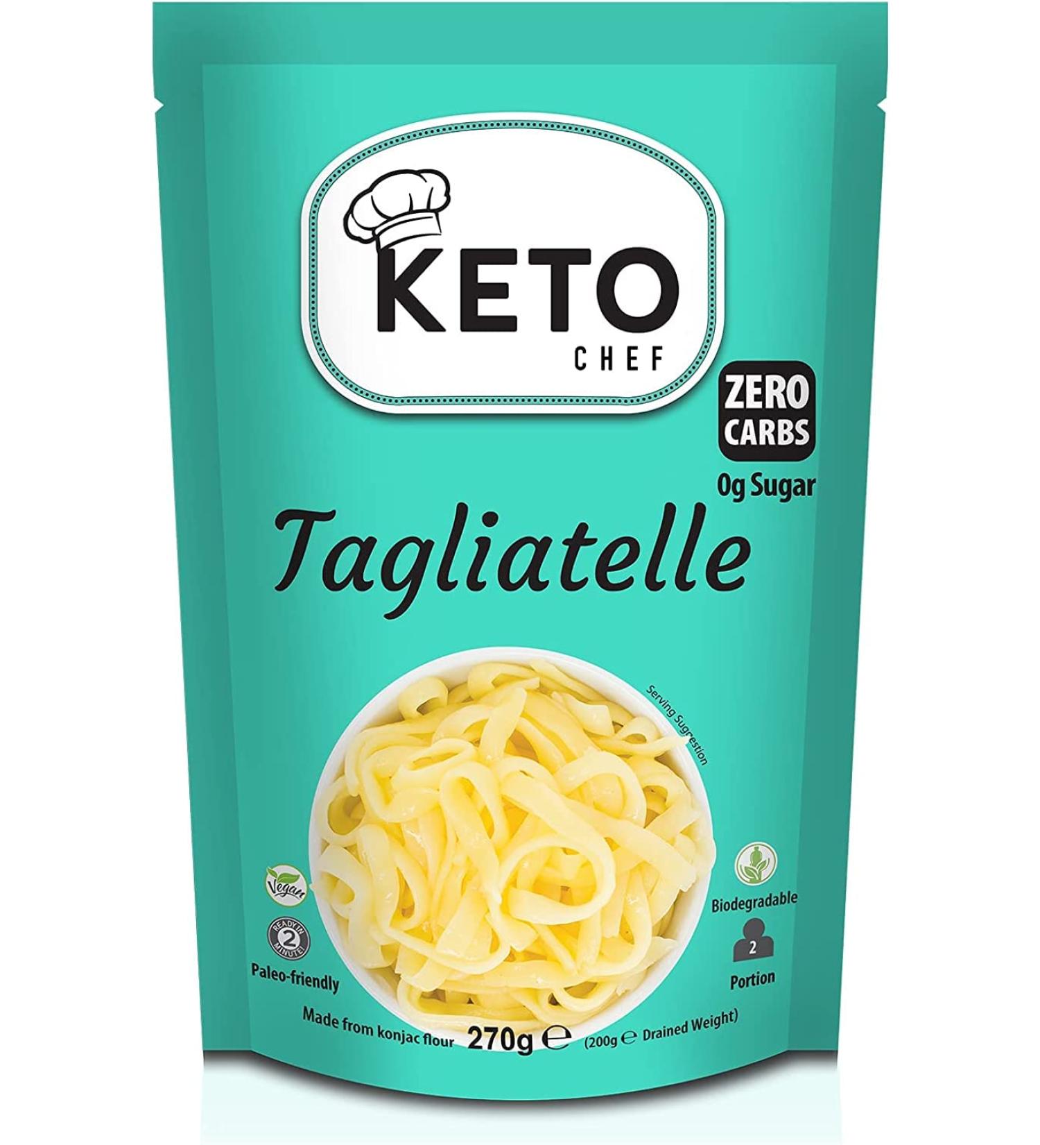 Keto Chef Free-from Konjac Tagliatelle - Vegan & Sugar Free Instant Pasta | Zero Carb Shirataki Made of Konjac Flour & Oat Fiber | Ready to Eat (270g) - Buy Online on SooperMarket.com