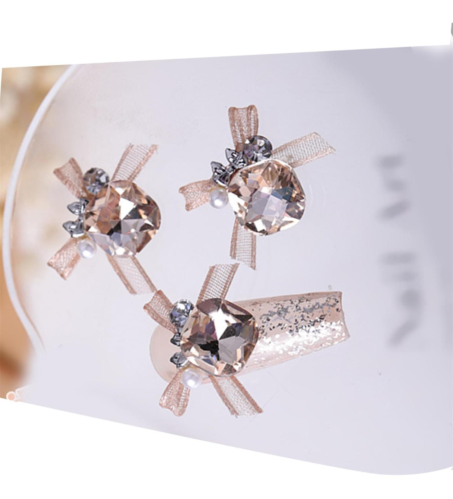 3pcs Nail Art With Rhinestones Organza Bowknot Fingernail Decoration For Salon Home Use Nail Accessories Kit champagne - Buy Online on SooperMarket.com