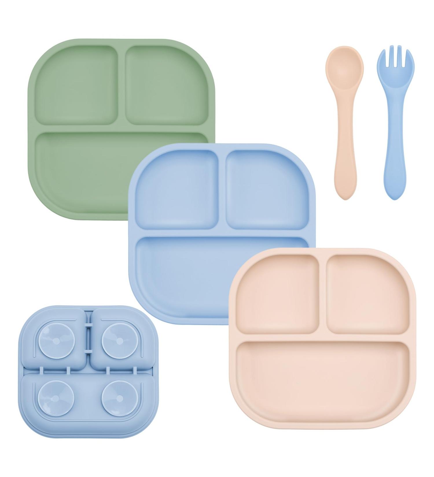 FireTink 3-Piece Silicone Baby Plate Set - BPA-Free Suction Cup Slip-Resistant Children's Dishware with Fork & Spoon - Buy Online on SooperMarket.com