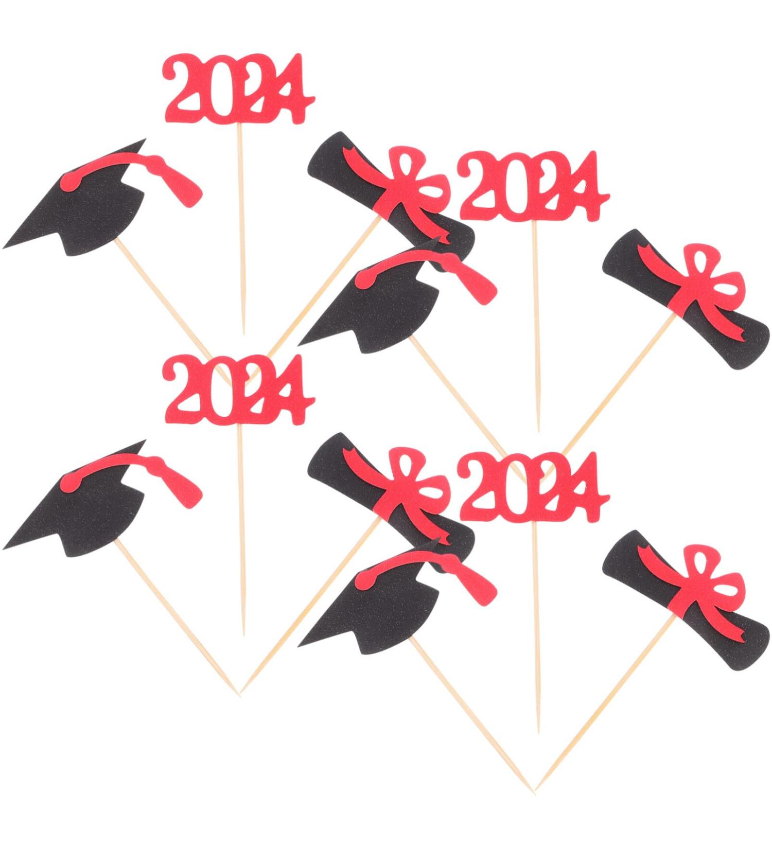 HOLIDYOYO 12pcs 2024 Graduation Season Cake Insert Graduation Cake Toppers Graduation Party Decorations Top Hat Party Supplies Grad Party Cupcake Topper Paper Cup Dessert Props Red - Buy Online on SooperMarket.com