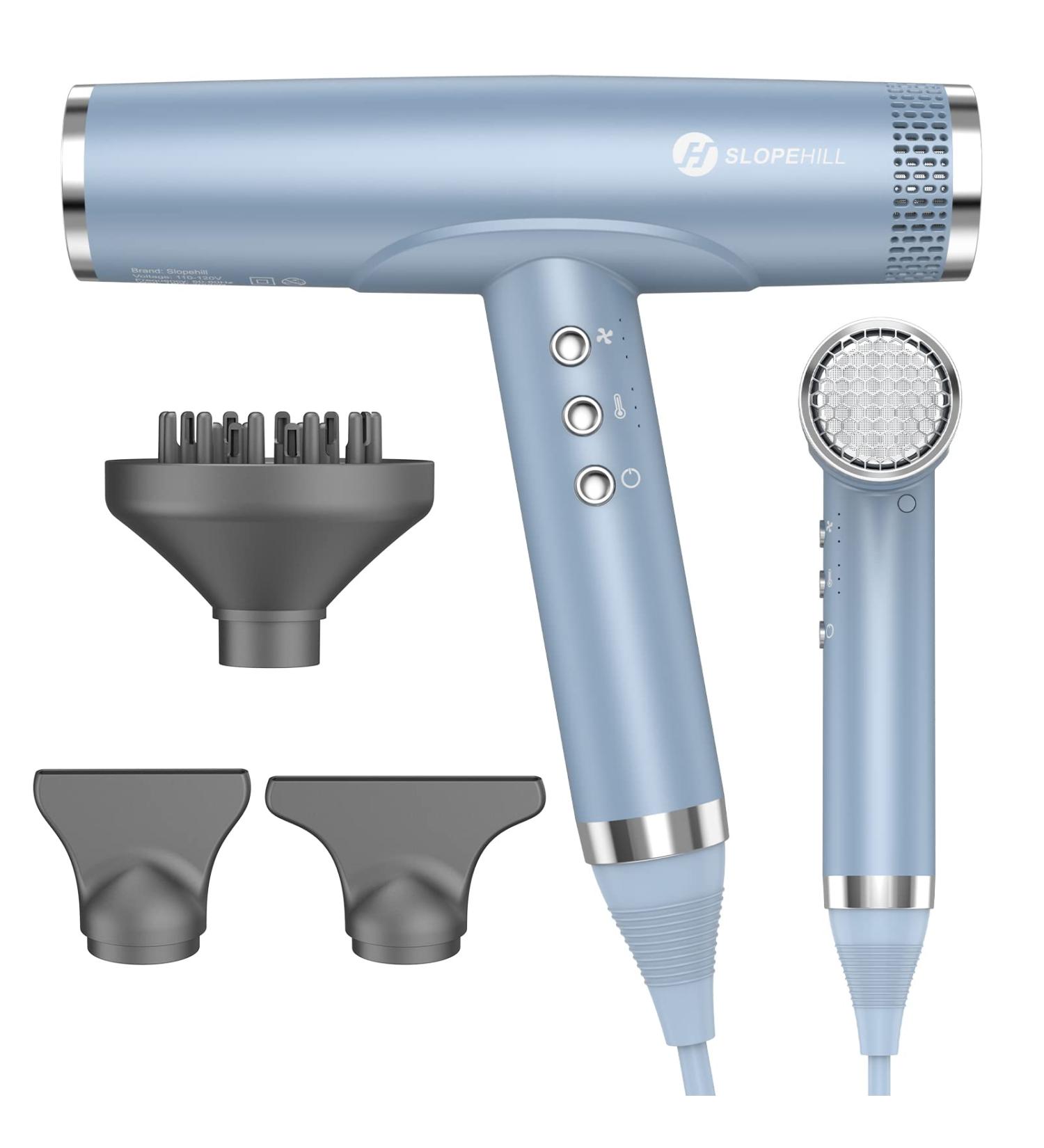 Slopehill Ion Hair Dryer - Fast Drying 110 000 RPM Brushless Motor Quiet Magnetic Diffuser for Home & Salon (Blue) - Buy Online on SooperMarket.com