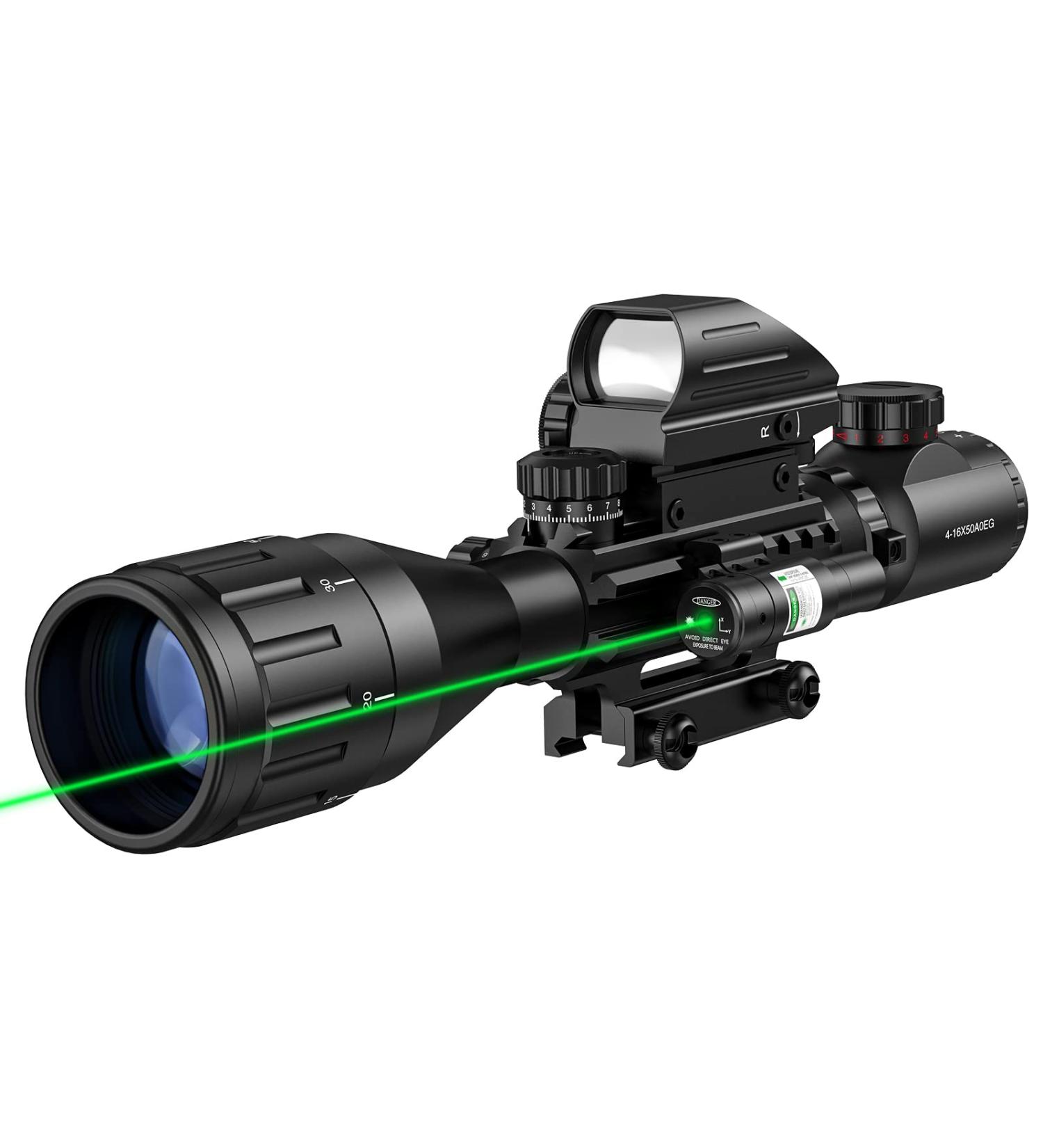 MidTen 4-16x50 Tactical Rifle Scope with Dual Illuminated Optics, Rangefinder, Reflex Sight, Holographic Reticle, and Laser Sight - Buy Online on SooperMarket.com