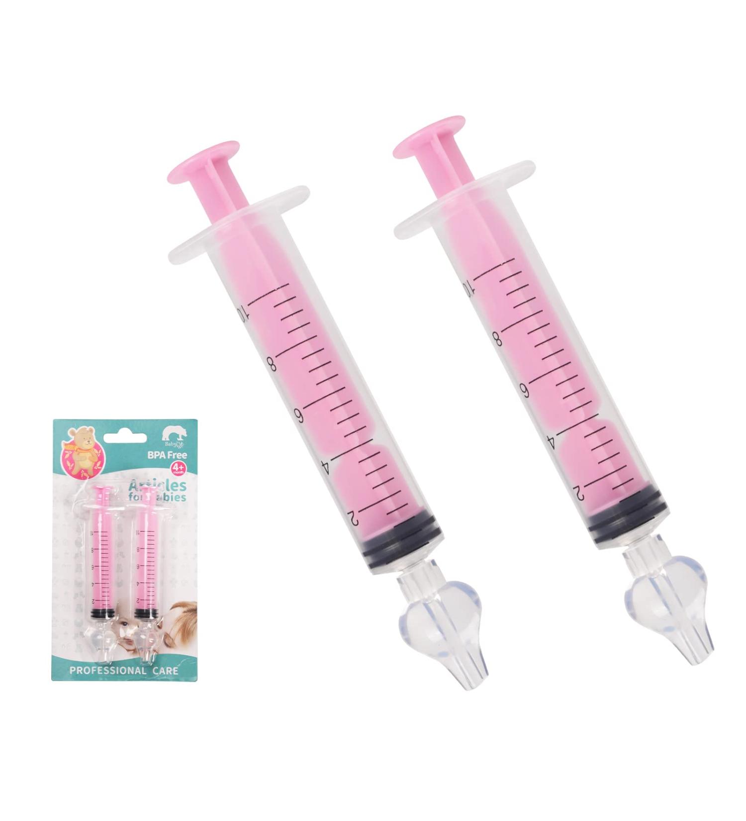 Nasal Irrigation for Baby - 2PCS Professional Nasal Syringe with Reusable Silicone Tip - Pink | Baby Nose Sucker for Nasal Hygiene - Buy Online on SooperMarket.com