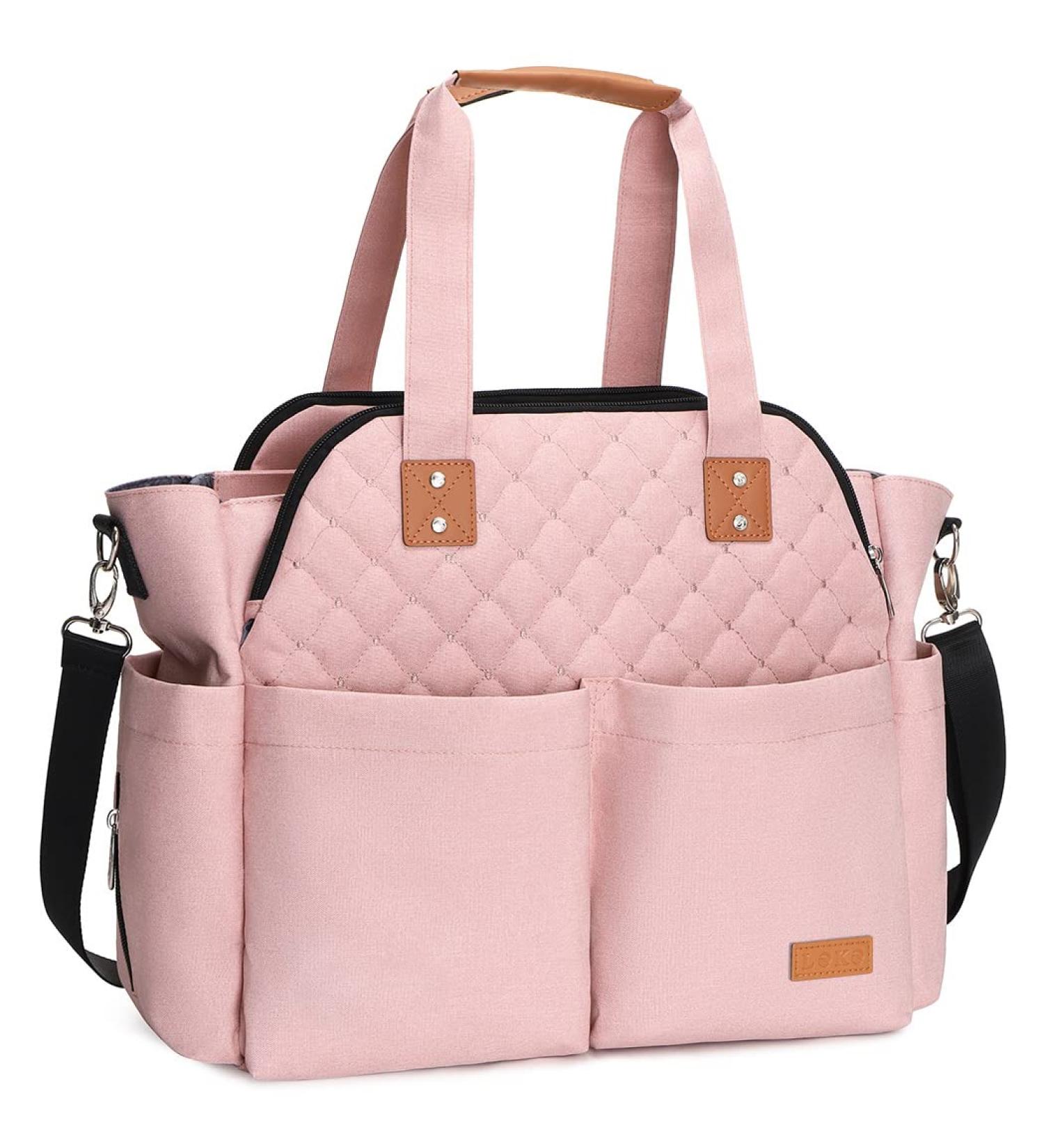 Lekebaby Baby Changing Bag Large Nappy Bags for Mom and Dad Nappy Changing Bag Stylish Travel Tote with Nappy Changing Mat Quilted Pink - Buy Online on SooperMarket.com
