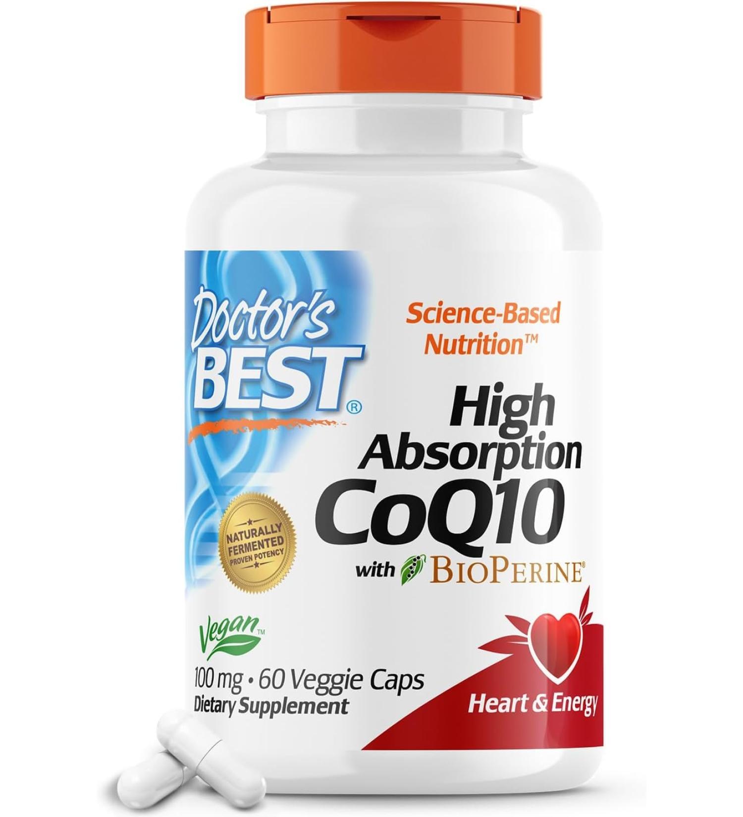 Dr Best's High Absorption CoQ10 with BioPerine Vegan Gluten Free Naturally Fermented Heart Health & Energy Production 100 mg 60 Veggie Caps - Buy Online on SooperMarket.com