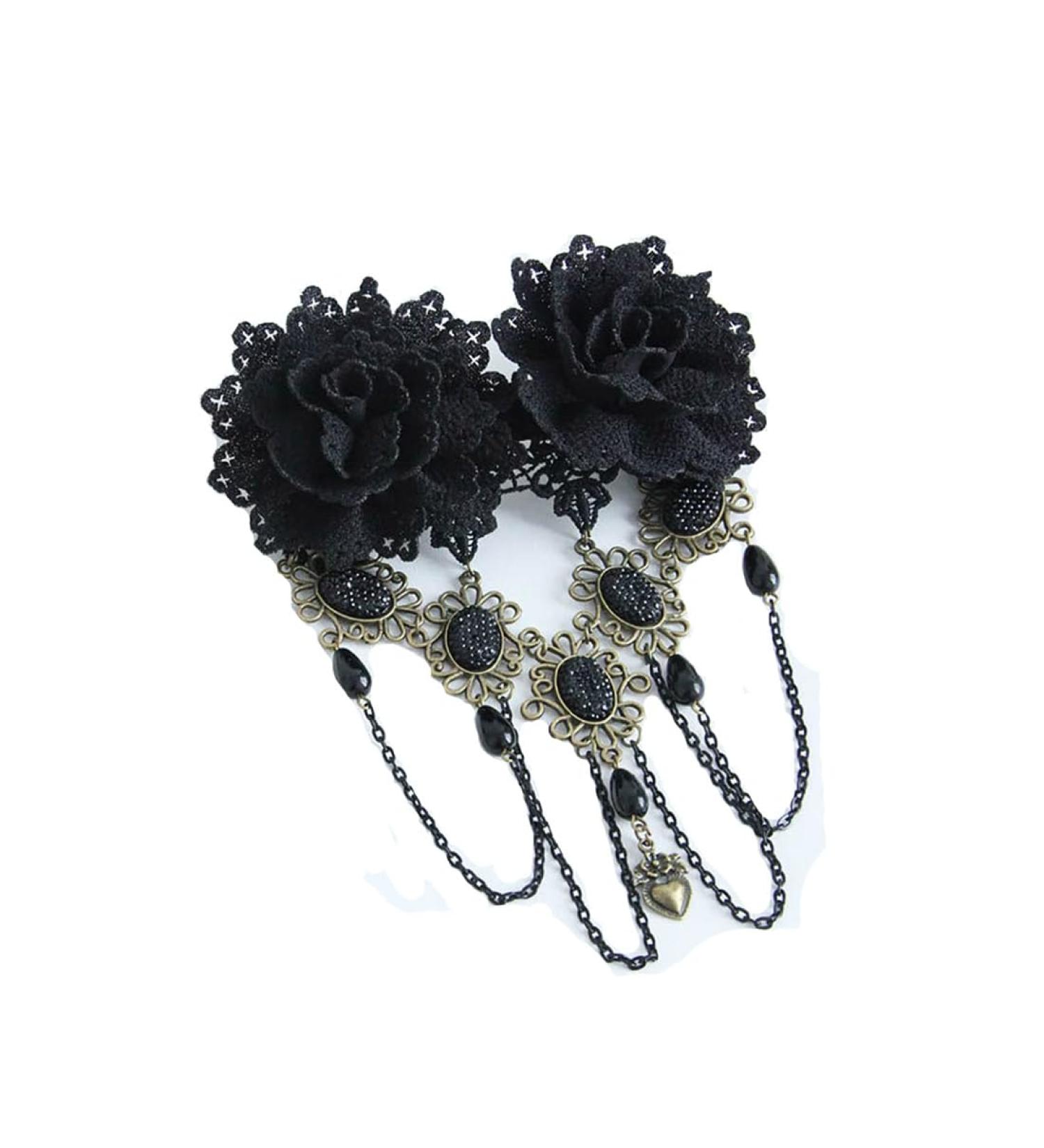 Prosy Halloween Tassel Black Flower Gothic Bead Headwear Top Masquerade Headdress Cosplay Hair Clip Hair Accessories for Women and Girls - Buy Online on SooperMarket.com